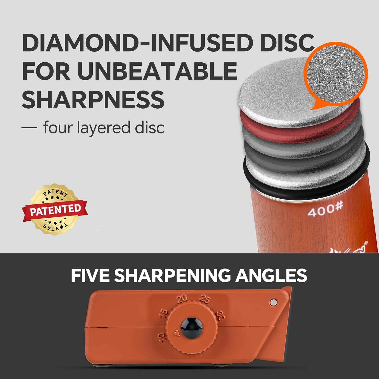 The Innovative Knife Sharpener - Patented Multi-Angle Premium Rolling Knife Sharpener with Extra Replacement Head for Chef's, Fruit, and All Steel Knives (Brown) - Image 3