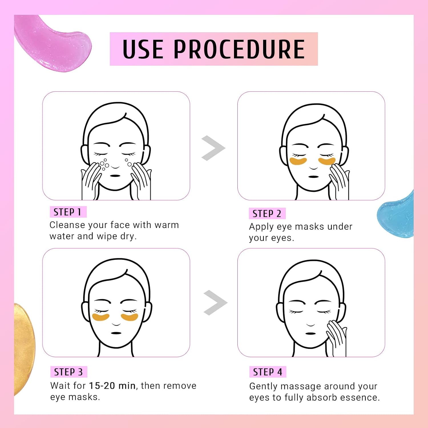 PEAUAMIE Under Eye Patches Gold and Hyaluronic Acid for puffy eyes,Rose Eye Masks for Dark Circles and Puffiness skin care Smooth Wrinkles products 30 Pairs - Image 4