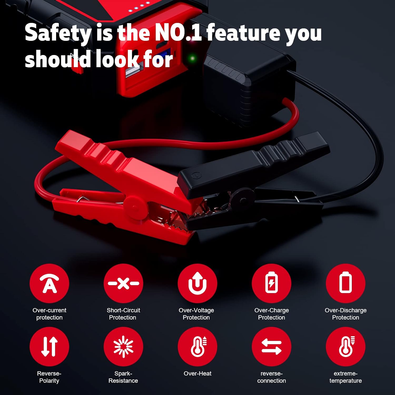 Povasee Jump Starter 5000A Car Jumper Starter, Model A30 12V Jump Box for Car Battery up to 10L Gas or 8L Diesel Engine Battery Jumper Starter Portable with Power Bank/Dual Output/LED Light - Image 5