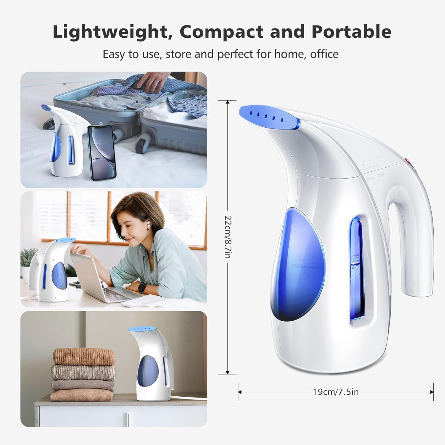 HiLIFE Steamer for Clothes, Portable Handheld Clothing Steamer, 240ml Big Capacity, 700W, Strong Power, Fabric Quick Wrinkle Remover with Brush for Home, Office(ONLY 120V) -Blue - Image 6