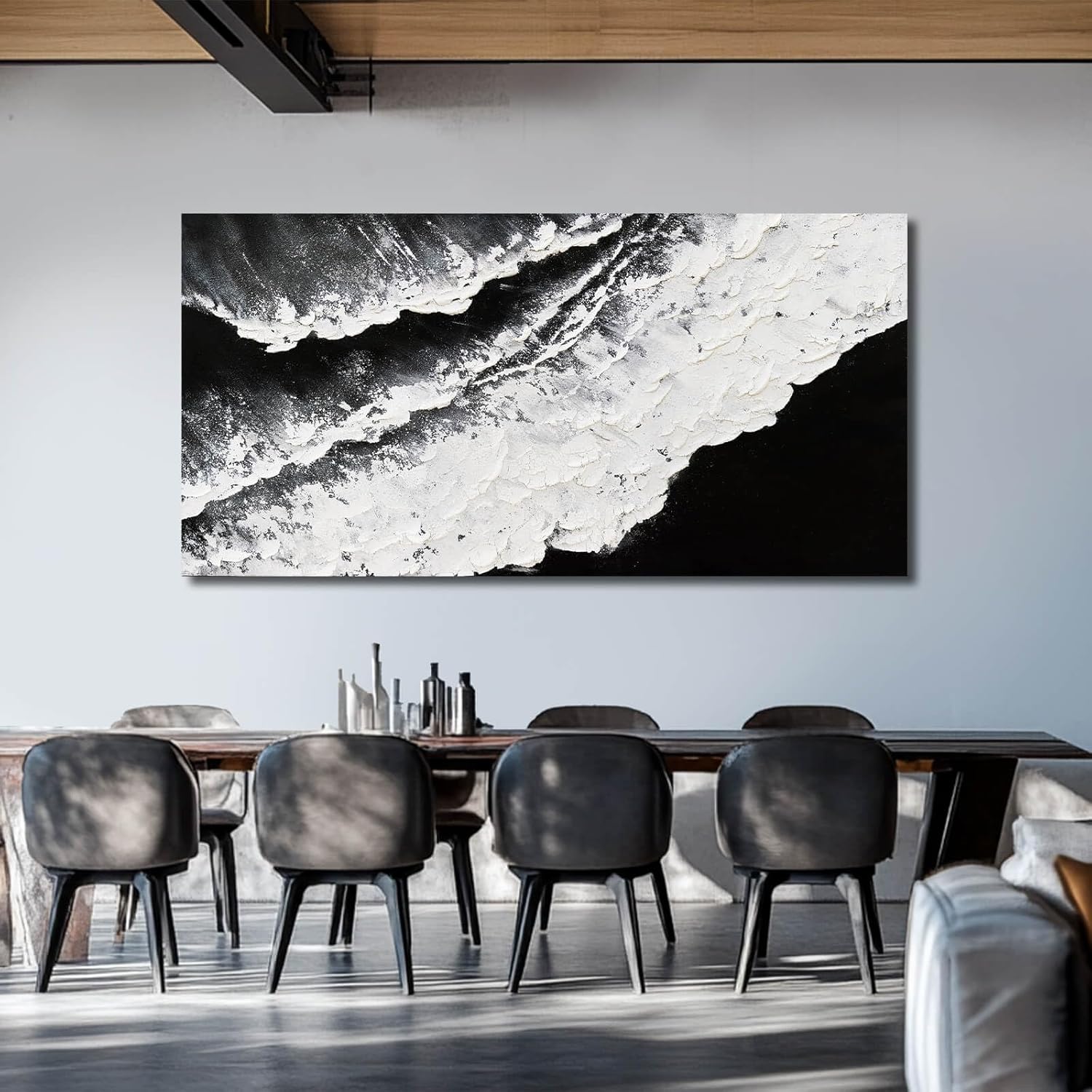 NBAODAN Abstract Wall Art Modern Artwork White Canvas Pictures Large Painting Textured Art 29"x58" Black Office Wall Decor Home Decorations for Living Room - Image 6