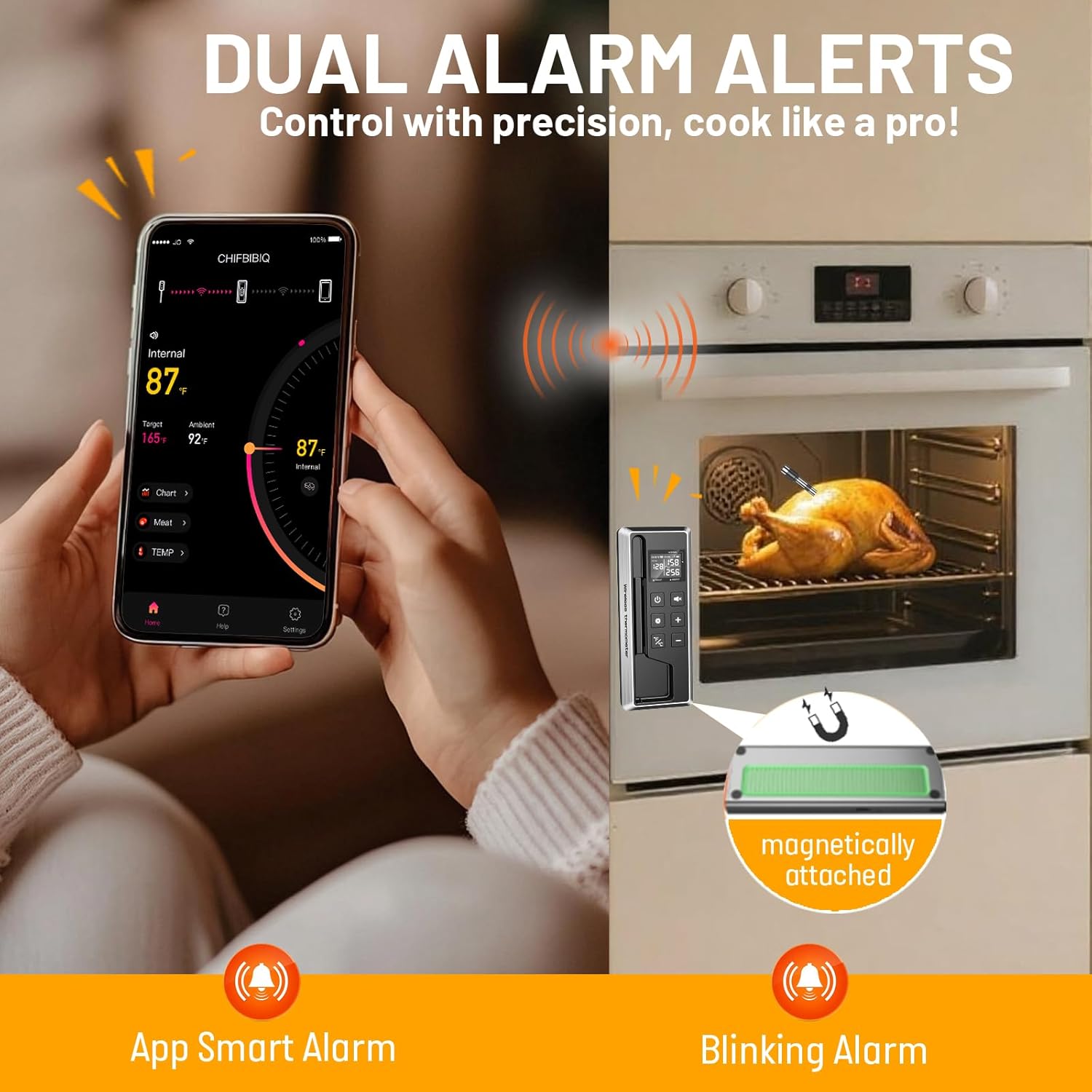 Wireless Meat Thermometer with Smart Timer & APP Control, 800ft Bluetooth Grill Food Thermometer - 0.19In-Ultra Thin Probe, ±0.5℉ Accuracy, Digital Backlit Screen for BBQ, Oven, Smoker, Kitchen - Image 2