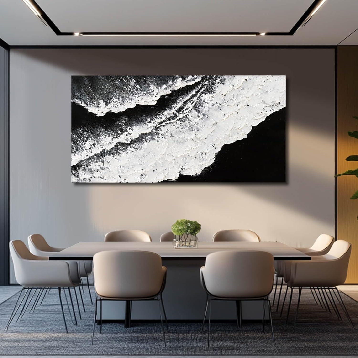 NBAODAN Abstract Wall Art Modern Artwork White Canvas Pictures Large Painting Textured Art 29"x58" Black Office Wall Decor Home Decorations for Living Room - Image 4