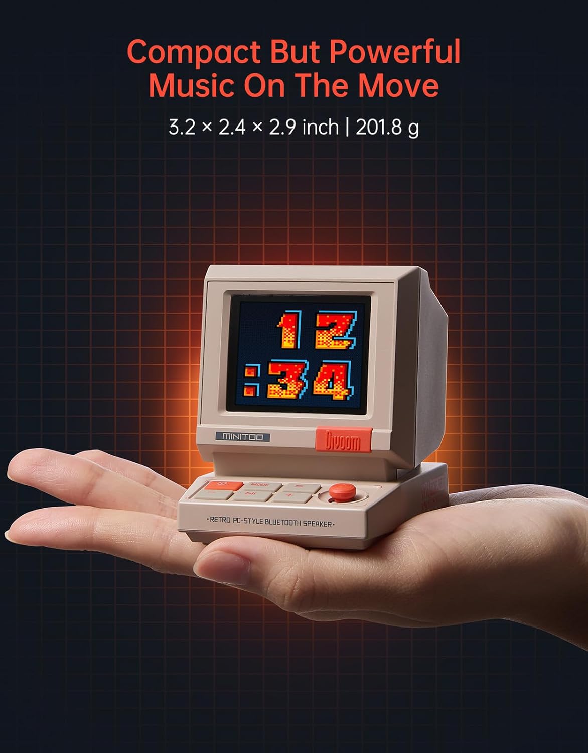 Divoom MiniToo Retro PC-Style Computer Speaker, Smart Pixel Screen with DIY Faces, Bluetooth & USB Audio, Alarm/White Noise Clock, Desk Setup Gift for Bedroom, Office & Gaming - Image 7