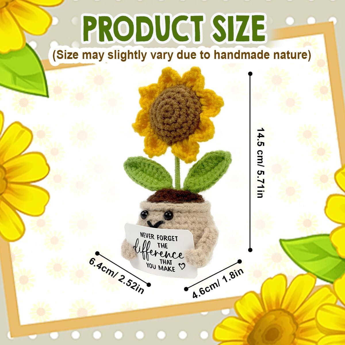 Tiny Detalles Birthday Gifts for Women - Mini Positive Crochet Sunflower, Unique Teacher Appreciation Gifts, Thank You Gifts for Women, Nurse, Friends, Coworker and Sunflower Decor - Image 3