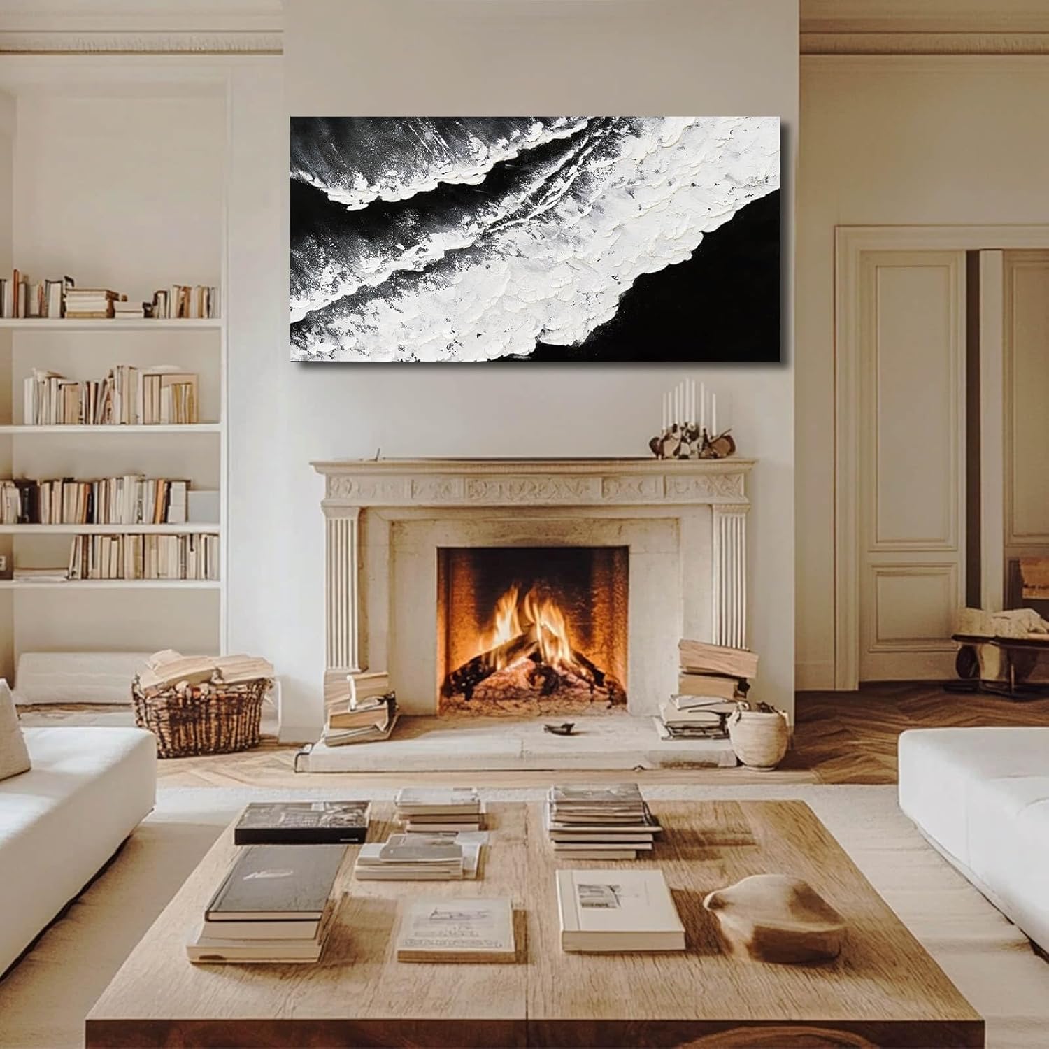 NBAODAN Abstract Wall Art Modern Artwork White Canvas Pictures Large Painting Textured Art 29"x58" Black Office Wall Decor Home Decorations for Living Room - Image 5