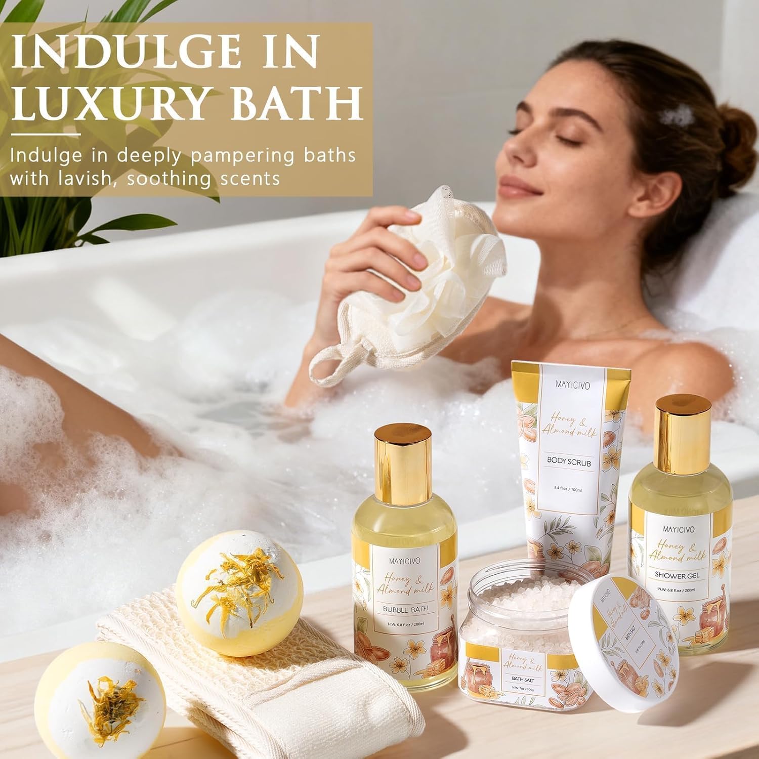 Mothers Day Birthday Gifts for Women, Honey & Almond Milk Relaxing Spa Gift Baskets for Women Self Care Package Bath Gift Set, Home Bath and Body Kit Pamper Gifts for Womens Her Mom Friends Sister - Image 8