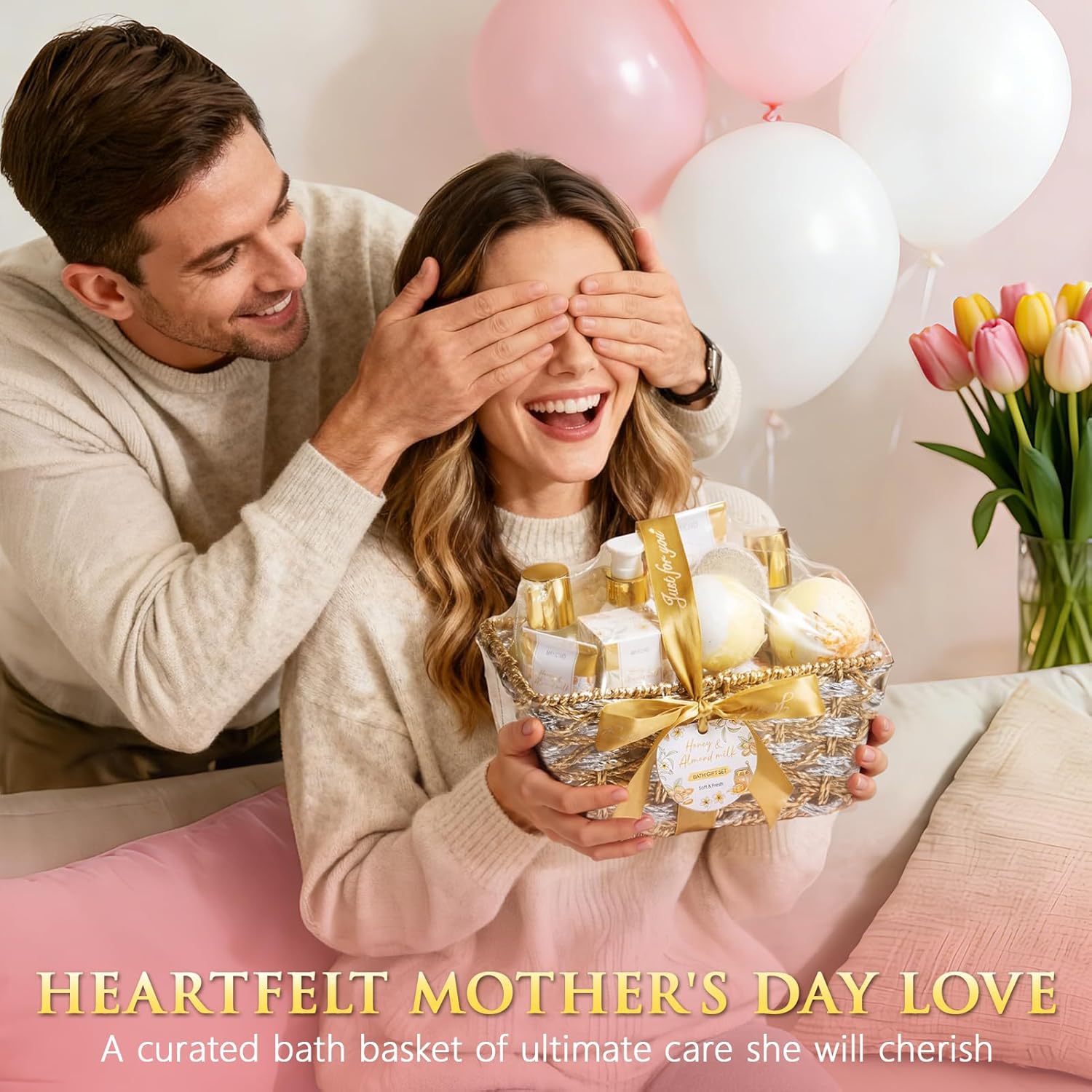 Mothers Day Birthday Gifts for Women, Honey & Almond Milk Relaxing Spa Gift Baskets for Women Self Care Package Bath Gift Set, Home Bath and Body Kit Pamper Gifts for Womens Her Mom Friends Sister - Image 3