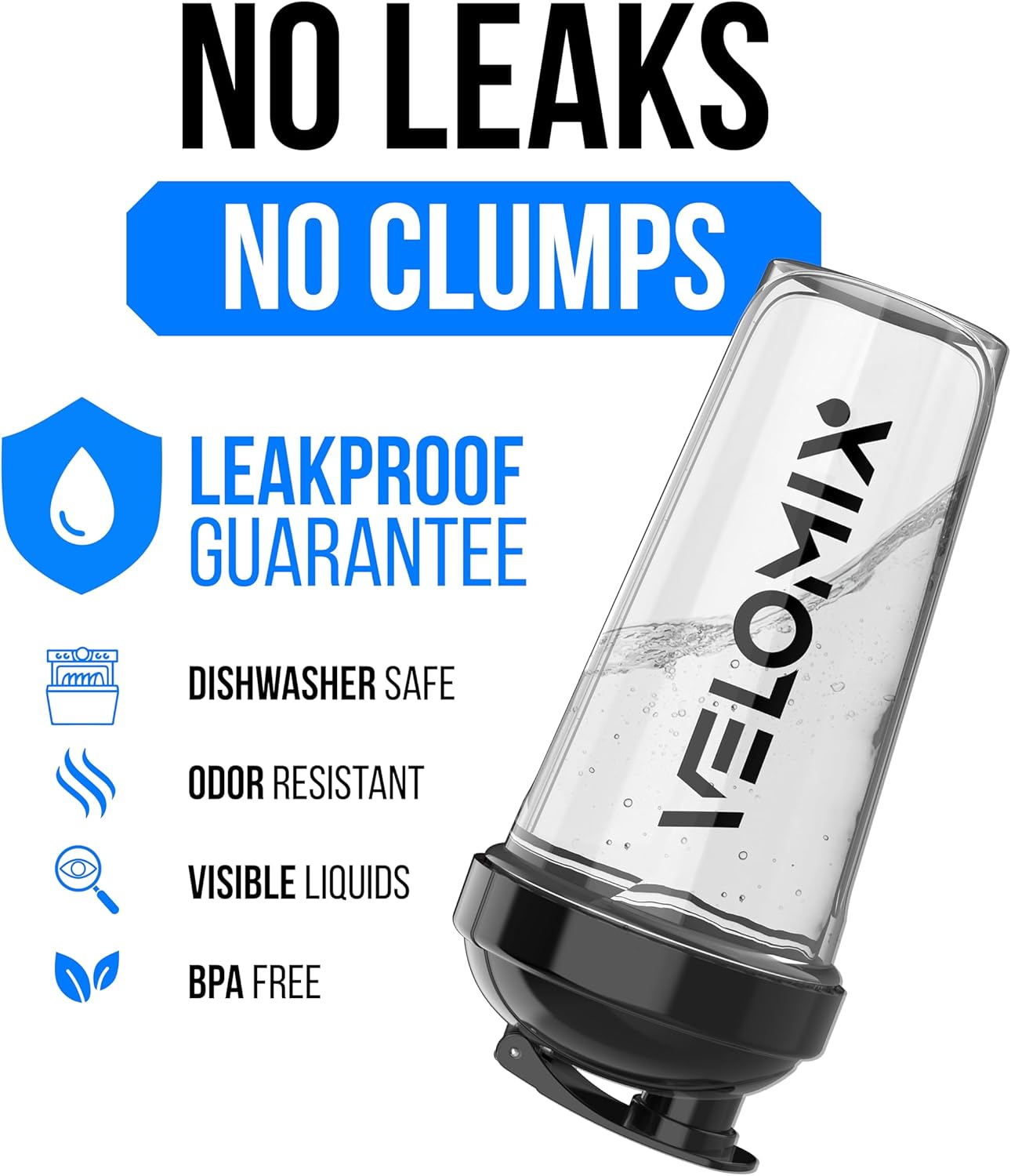VELOMIX -2 Pack- 28 oz Protein Shaker Bottles for Protein Mixes - 2x Wire Whisk | Leak Proof Shaker Cups for Protein Shakes | Protein Shaker Bottle Pack (Black/Transparent) - Image 4