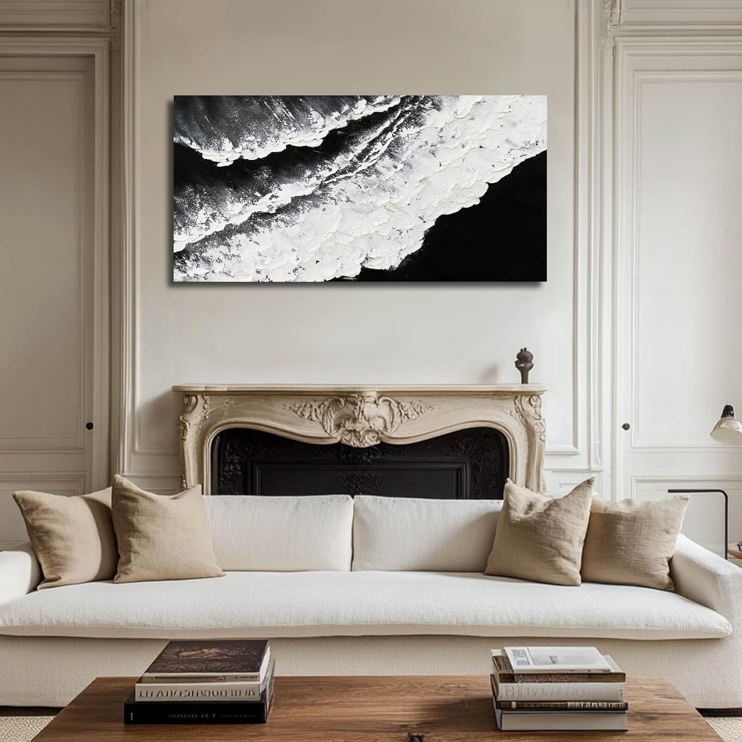 NBAODAN Black and White Wall Decor Sea Canvas Painting Neutral Abstract Wall Picture 24"x48" Artwork for Bedroom Large Wall Art for Living Room Dining Room - Image 5