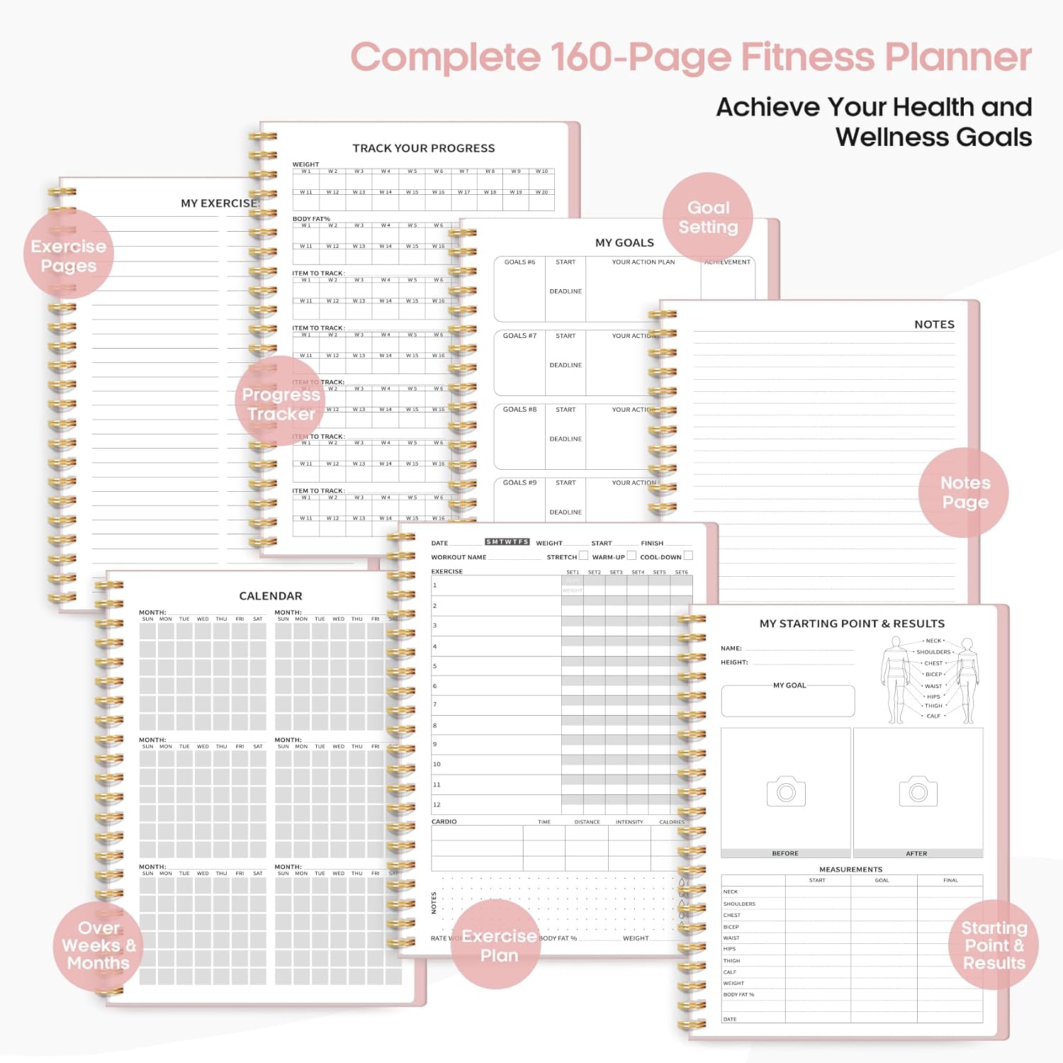 Fitness Workout Journal for Women & Men, A5(5.5" x 8.2") Workout Log Book Planner for Tracking, Progress, and Achieving Your Wellness Goals-Pink - Image 5