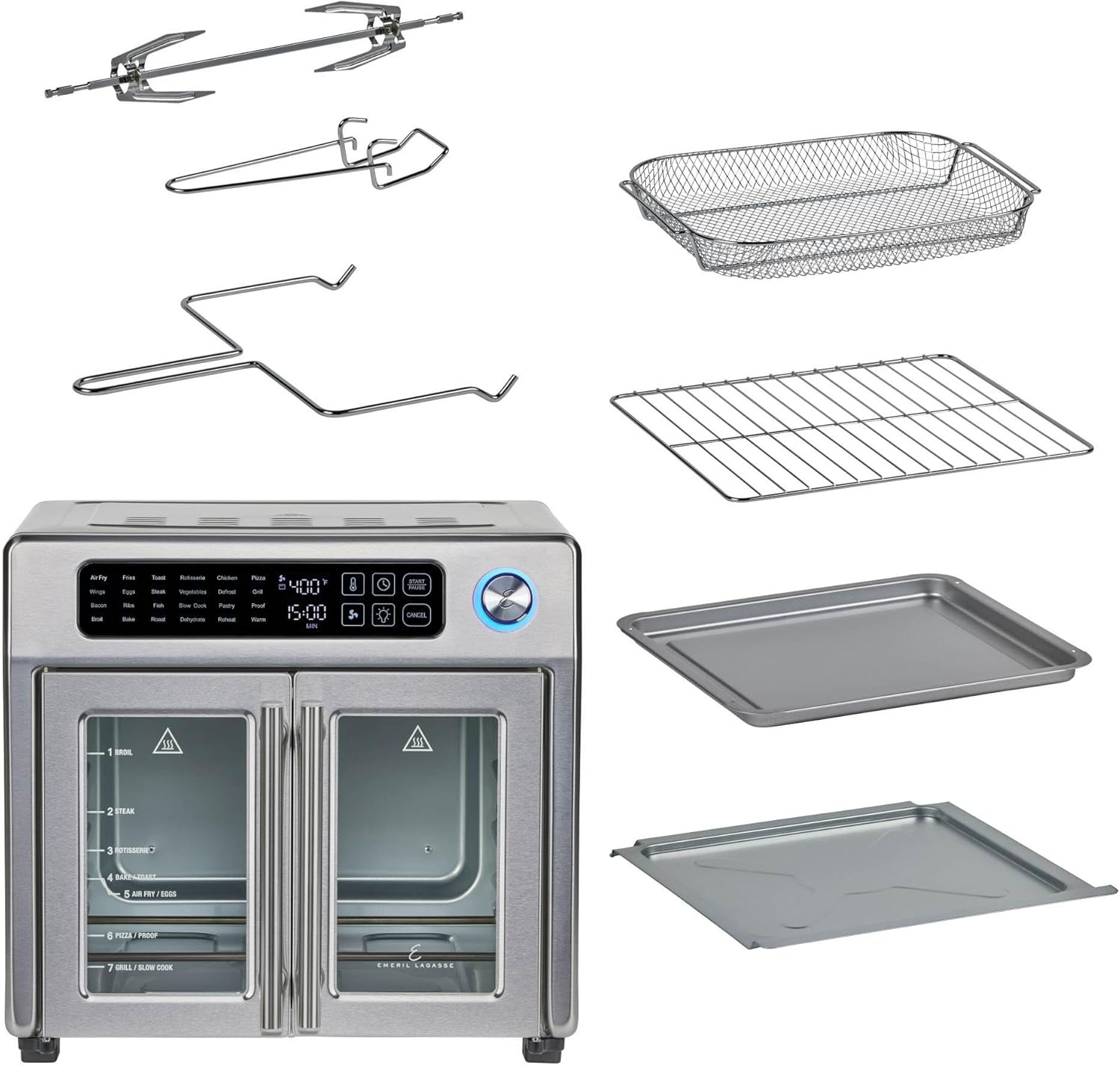 Emeril Lagasse Extra Large French Door Air Fryer Toaster Oven Combo, 24 Cooking Functions and Digital Controls, 7 Accessories Included, Stainless Steel Finish, 26QT Capacity - Image 4