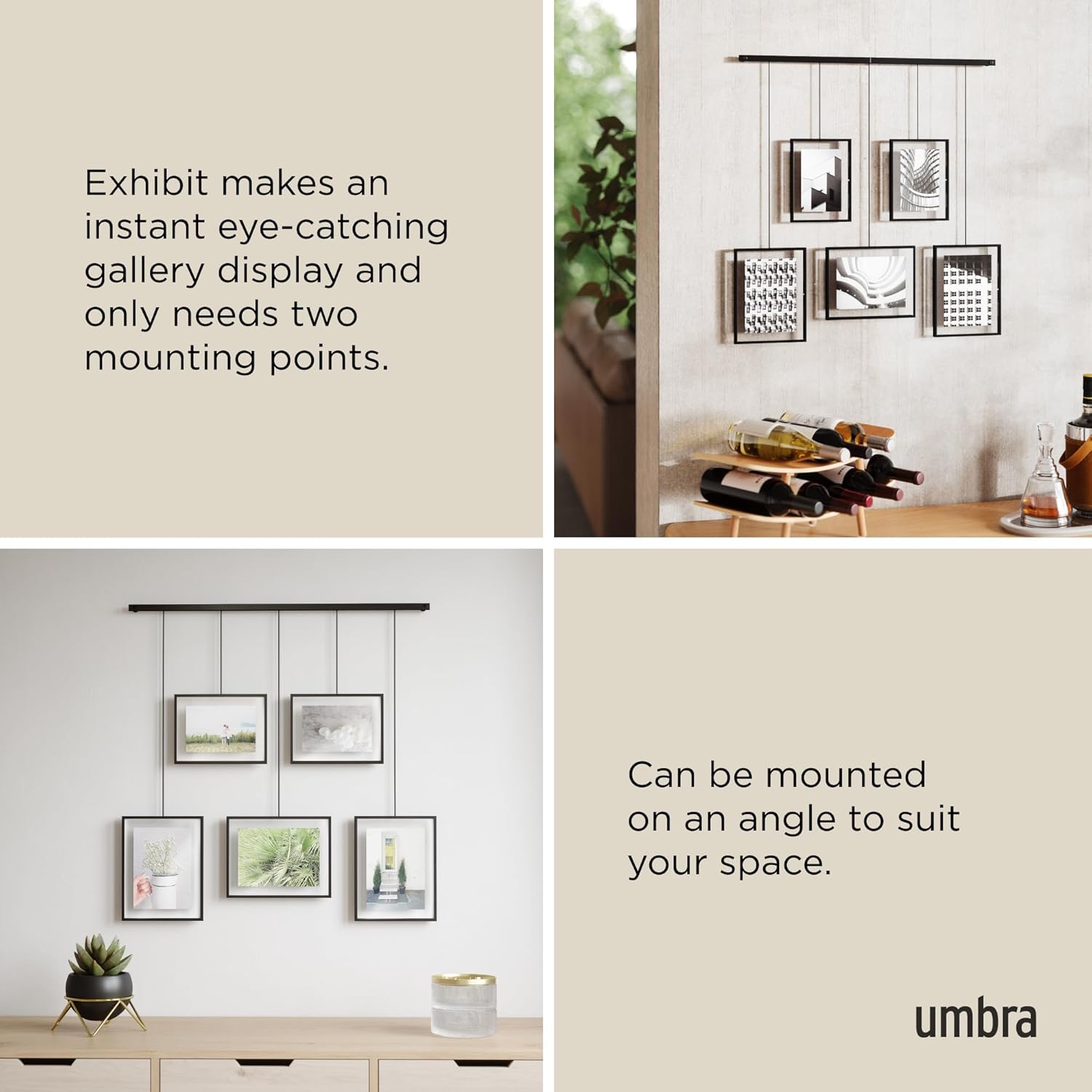 Umbra Exhibit Picture Frame Gallery Set, Adjustable Wall Collage Displays Five Photos (Two 4x6" and Three 5x7"), Set of 5, Black - Image 4