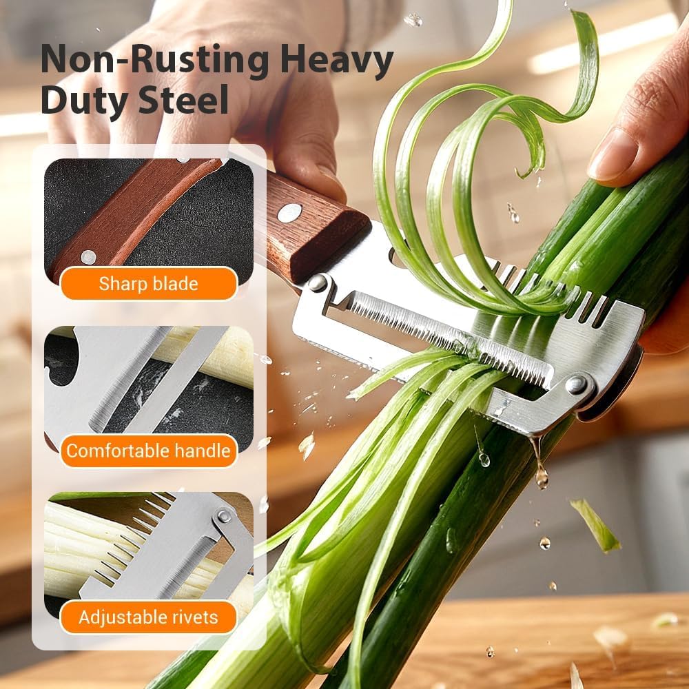 2026New Multi-functional Vegetable Peeler, Ktchen Multi-function Stainless Steel Thickened Fruit Peeler Knife with Wooden Handle, 3-1,Suitable for Peeling Fruits and Shredding Scallions (3PCS) - Image 4