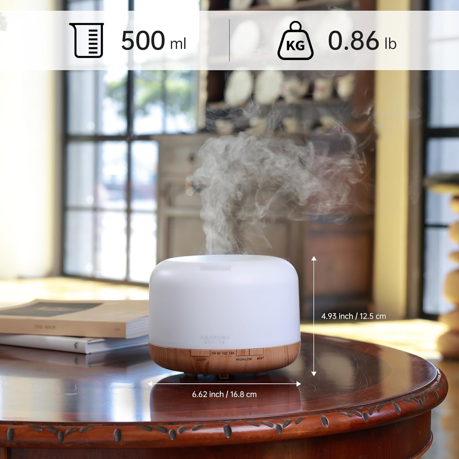 ASAKUKI Essential Oil Diffuser for Home, 500ML Aromatherapy Diffuser Humidifier with Remote Control, 7 Color LED Lights, Quiet Cool Mist Diffuser for Bedroom, Office (Yellow) - Image 7