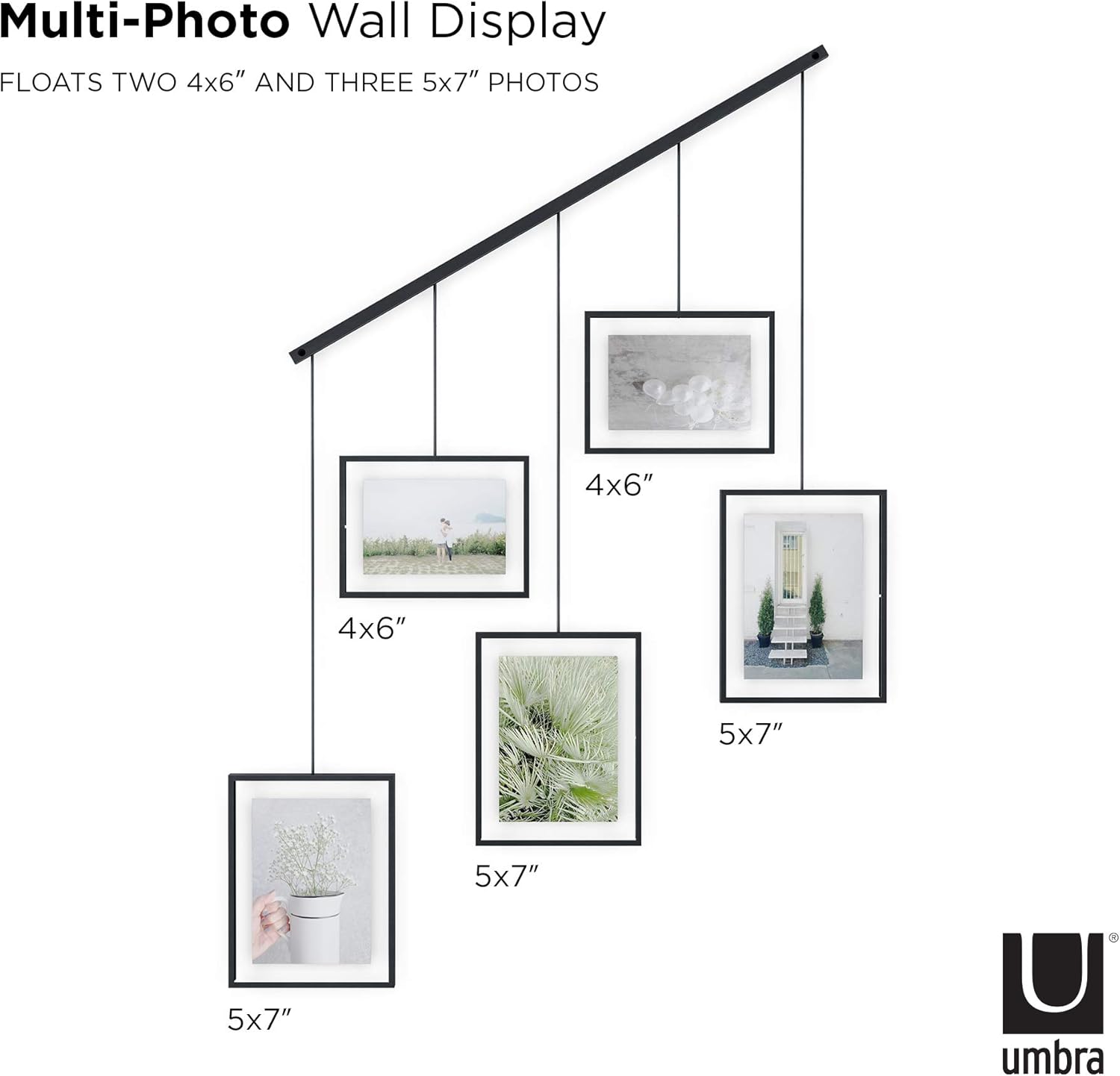 Umbra Exhibit Picture Frame Gallery Set, Adjustable Wall Collage Displays Five Photos (Two 4x6" and Three 5x7"), Set of 5, Black - Image 7