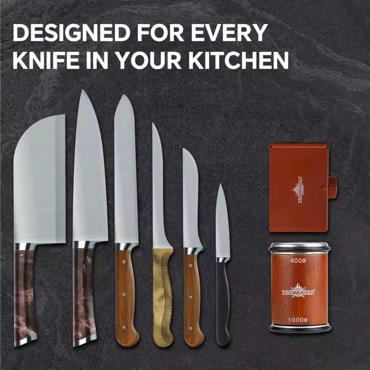 The Innovative Knife Sharpener - Patented Multi-Angle Premium Rolling Knife Sharpener with Extra Replacement Head for Chef's, Fruit, and All Steel Knives (Brown) - Image 5