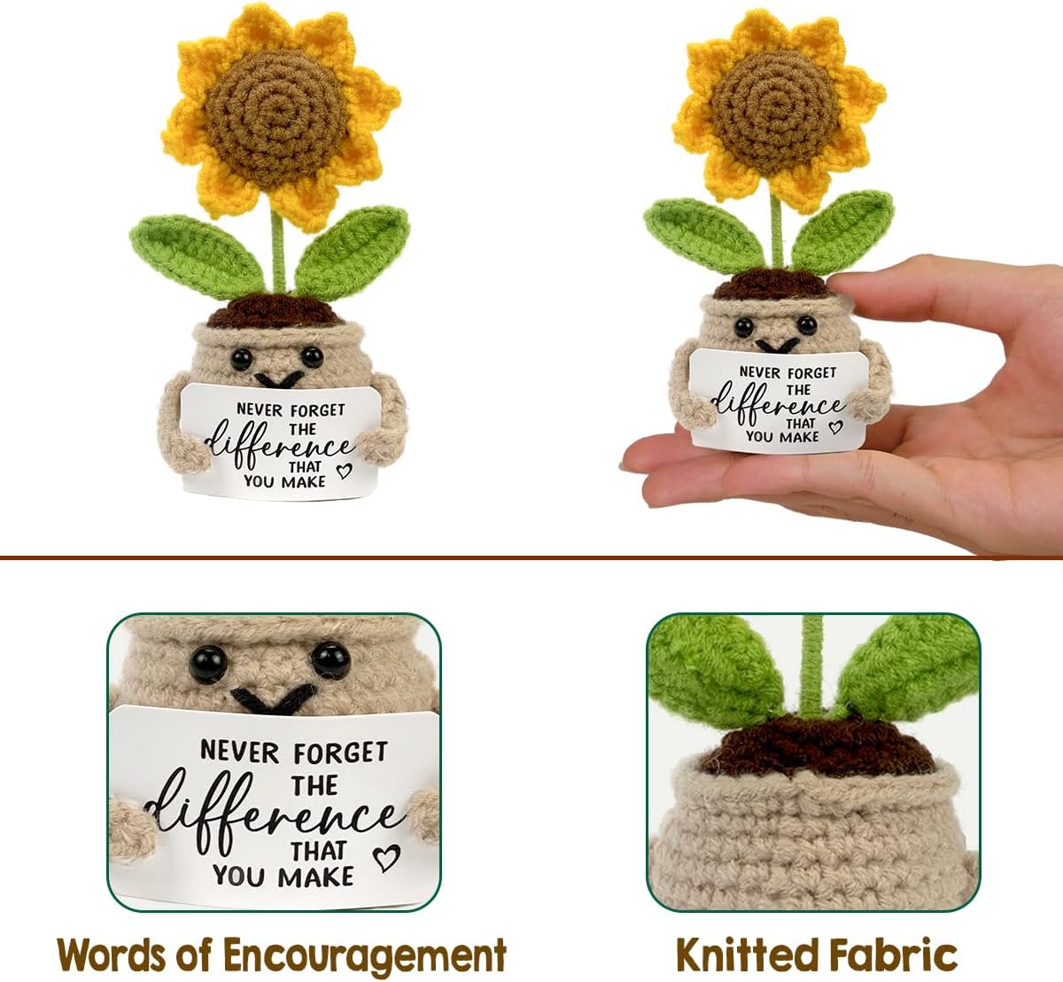 Tiny Detalles Birthday Gifts for Women - Mini Positive Crochet Sunflower, Unique Teacher Appreciation Gifts, Thank You Gifts for Women, Nurse, Friends, Coworker and Sunflower Decor - Image 2