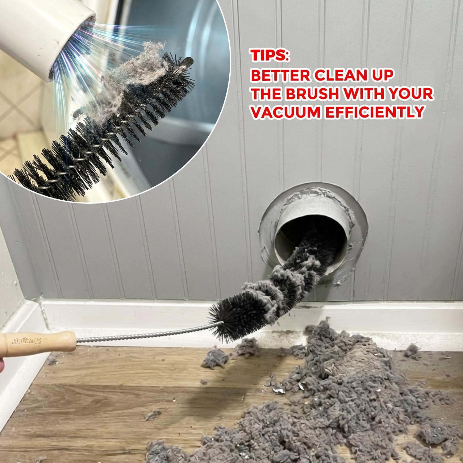 Holikme 3 Pcs Dryer Vent Cleaner Kit, 304 Stainless Steel Replacement Lint Brush for Clothes Dryer Vent Trap, Cleaning Brush & Flexible Crevice Tool - Image 3