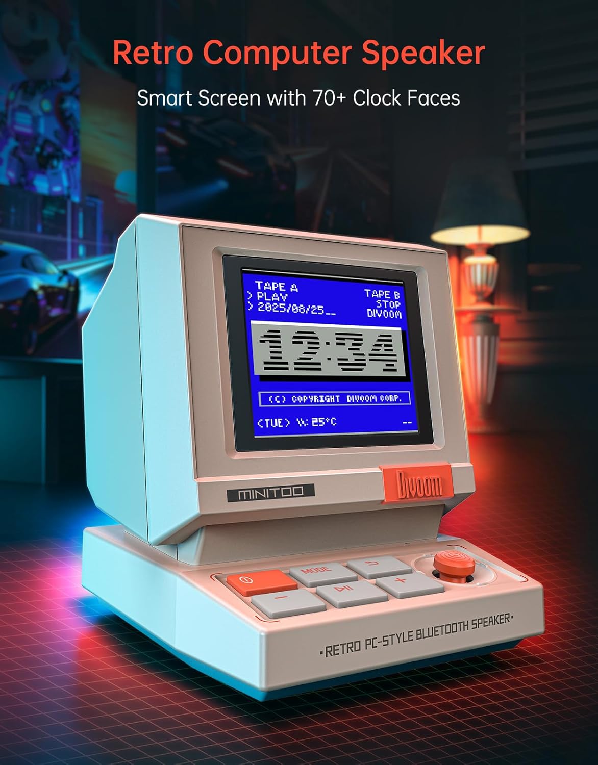 Divoom MiniToo Retro PC-Style Computer Speaker, Smart Pixel Screen with DIY Faces, Bluetooth & USB Audio, Alarm/White Noise Clock, Desk Setup Gift for Bedroom, Office & Gaming - Image 2