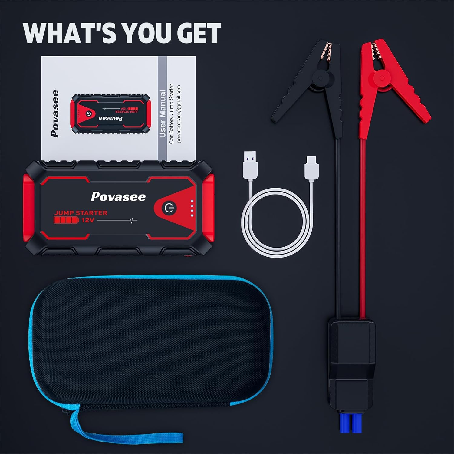 Povasee Jump Starter 5000A Car Jumper Starter, Model A30 12V Jump Box for Car Battery up to 10L Gas or 8L Diesel Engine Battery Jumper Starter Portable with Power Bank/Dual Output/LED Light - Image 6