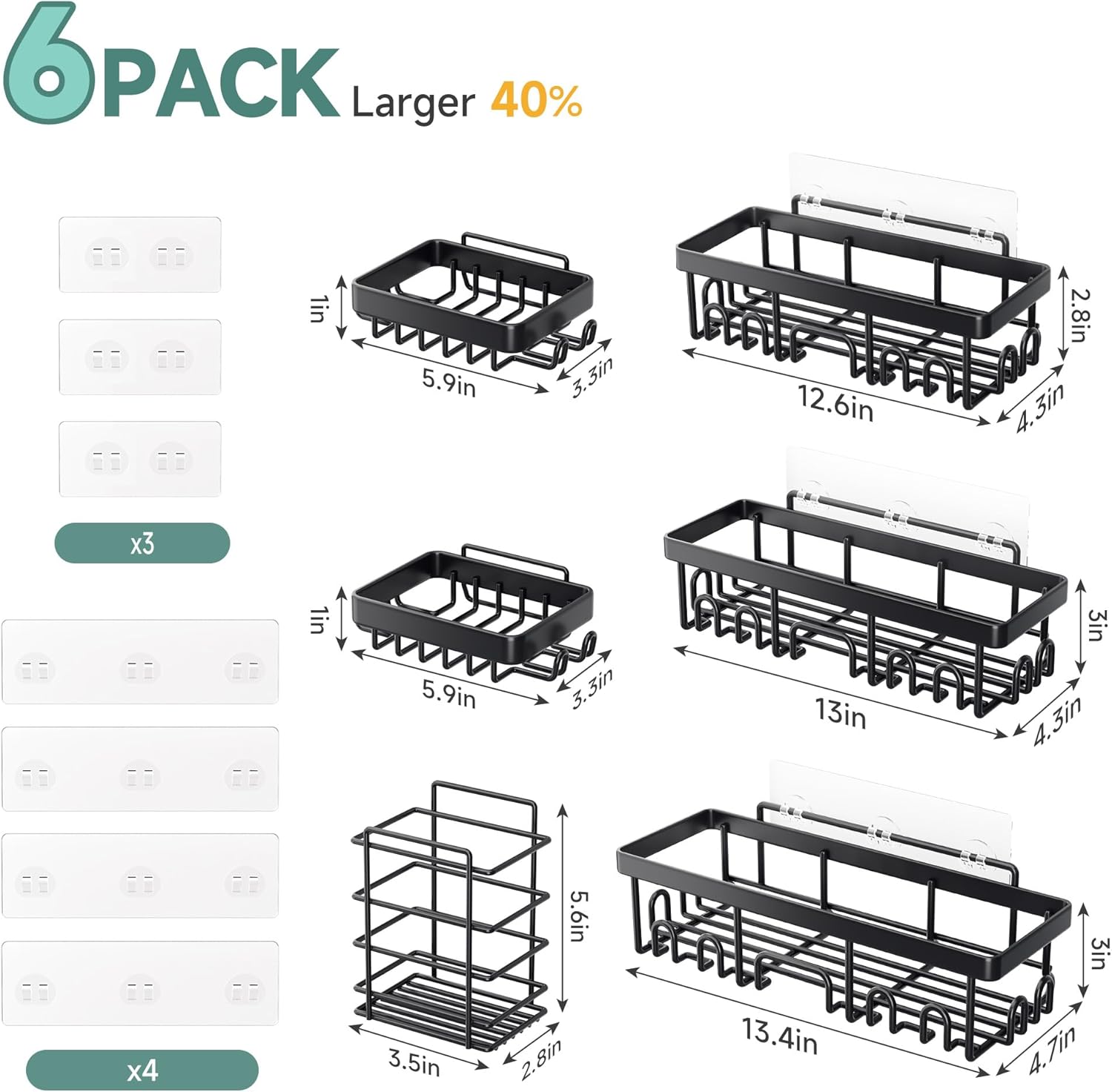 Veken Shower Caddy 6-Pack, Advanced Rustproof Design, No Drilling Adhesive Shelves, Rack with Soap Holder, Large Capacity Bathroom Organizers and Storage, Wall-Mounted Kitchen & Home Decor - Image 7