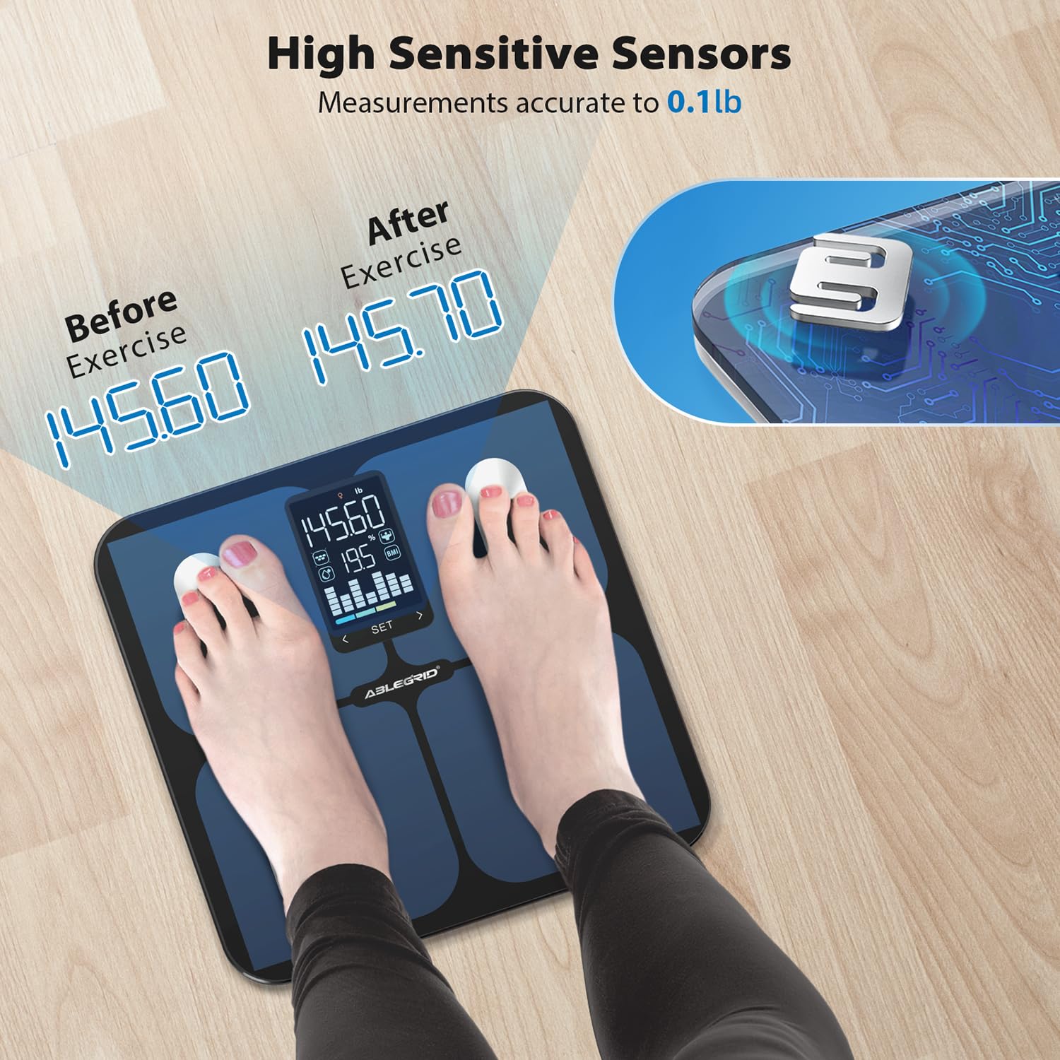 ABLEGRID Smart Bathroom Scale for Body Weight, Digital Body Fat Scale with LED Column Trend Display, BMI,Muscle Mass,Body Type, Accurate Home Weighing Scale for People with APP-Free Mode, 400lb - Image 6