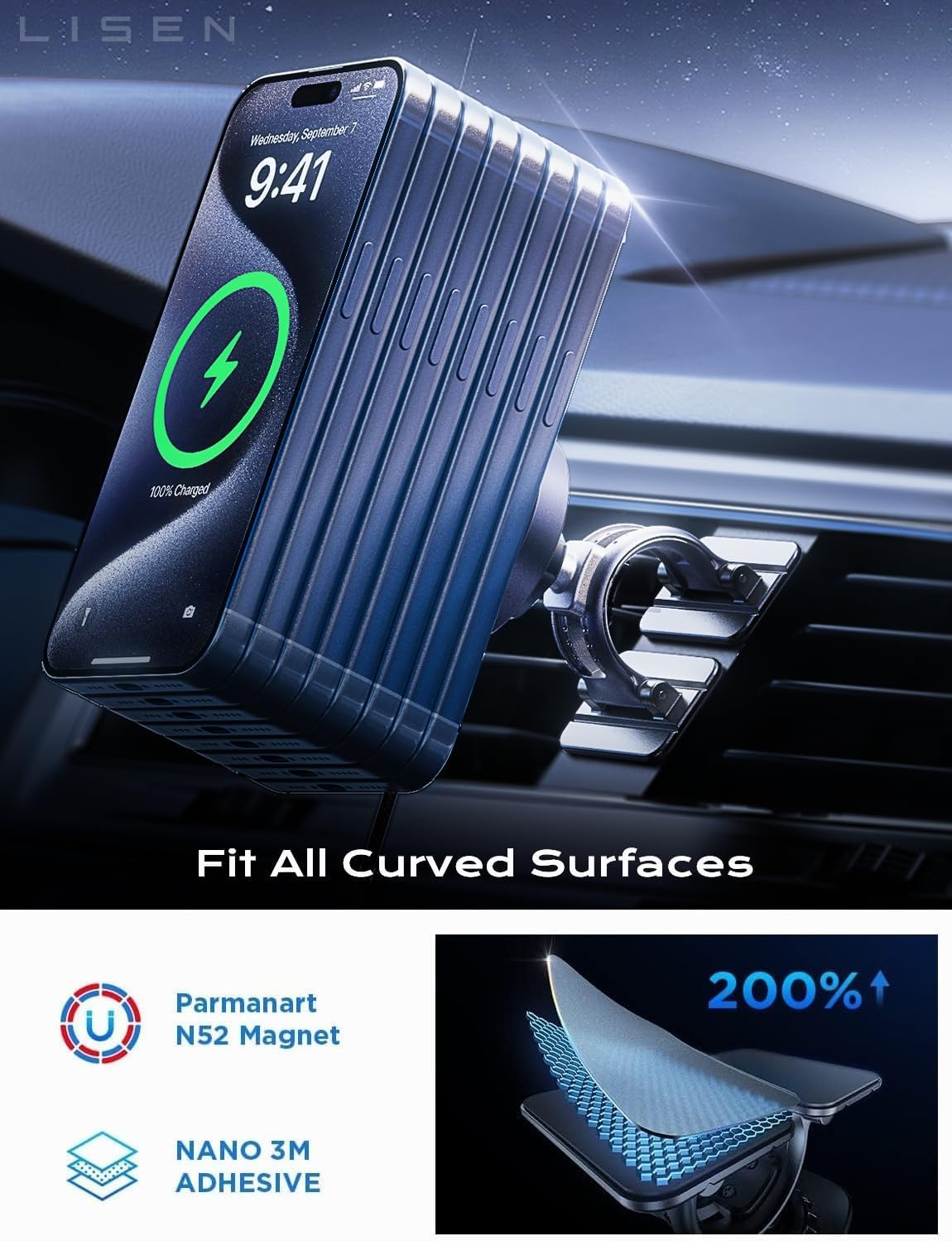 LISEN for 15W MagSafe Car Mount Charger,Magnetic Wireless Car Charger for iPhone 17 Pro Max Accessories,Magnetic Phone Holder for iPhone 17-12,Samsung,Pixel 9,Jeep Ford F150 Accessories,Gifts - Image 5