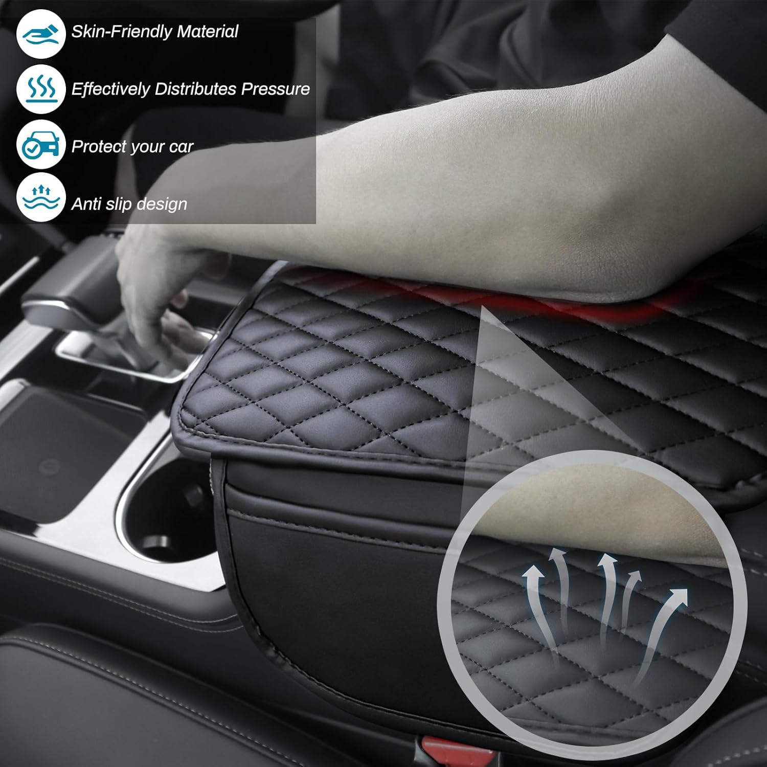 Ouzorp Car Center Console Cover, Upgraded Microfiber Leather Car Arm Rest Cover with 2 Storage Bags, Universal Armrest Cover for Car Storage Box Car Interior Accessories Protector for Most Vehicle - Image 5
