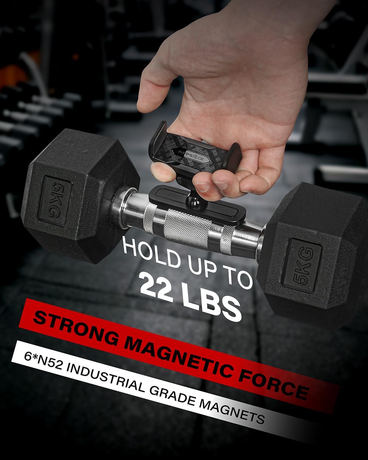 APPS2Car Magnetic Phone Holder for Gym, Alloy Base and Joint for Strong Hold, 360° Adjustable, Compatible with 4.7-6.5 Inch iPhone & Android Phones, Gym Accessories Gift for Men Women - Image 2