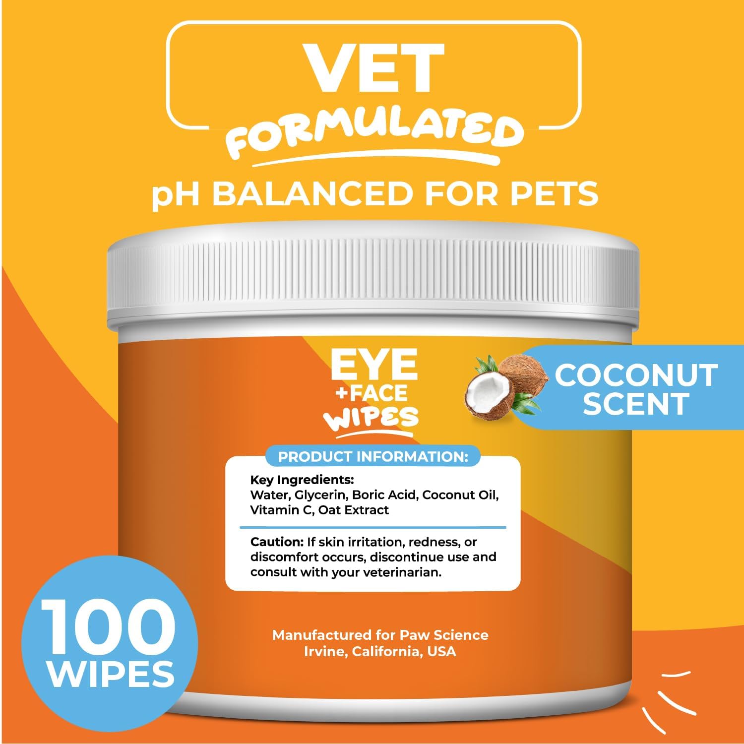 Dog Eye Wipes (100 Count) Hypoallergenic Eye & Face Wipes for Dogs & Cats - Pet Tear Stain Remover & Cleaner - Cleans & Removes Discharge, Crust, & Gunk (Coconut) - Image 4