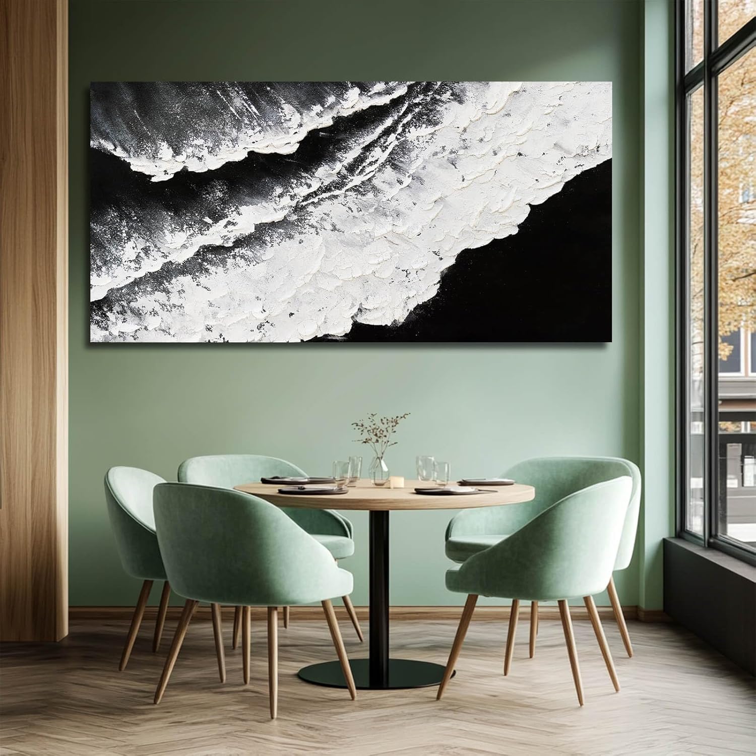 NBAODAN Black and White Wall Decor Sea Canvas Painting Neutral Abstract Wall Picture 24"x48" Artwork for Bedroom Large Wall Art for Living Room Dining Room - Image 6