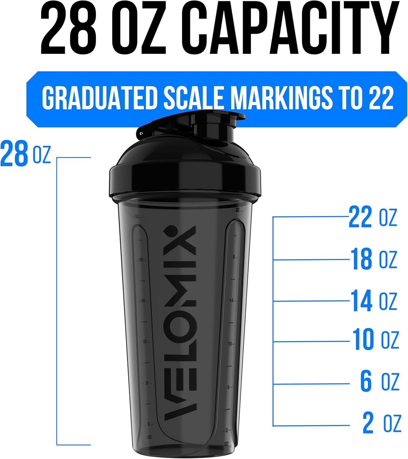 VELOMIX -2 Pack- 28 oz Protein Shaker Bottles for Protein Mixes - 2x Wire Whisk | Leak Proof Shaker Cups for Protein Shakes | Protein Shaker Bottle Pack (Black/Transparent) - Image 3