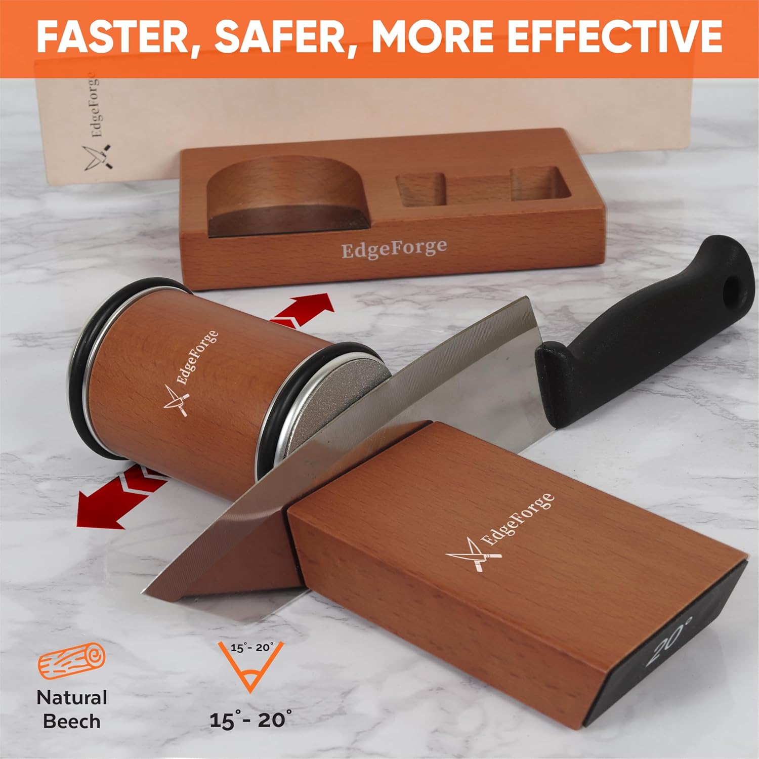 Rolling Knife Sharpener Kit – Diamond & Ceramic Knife Sharpener Set with Magnetic 15° & 20° Angle Guide, 4 Sharpening Discs, Leather Strop & Stand, Manual Kitchen Knife Sharpening Tool Gift Set - Image 8