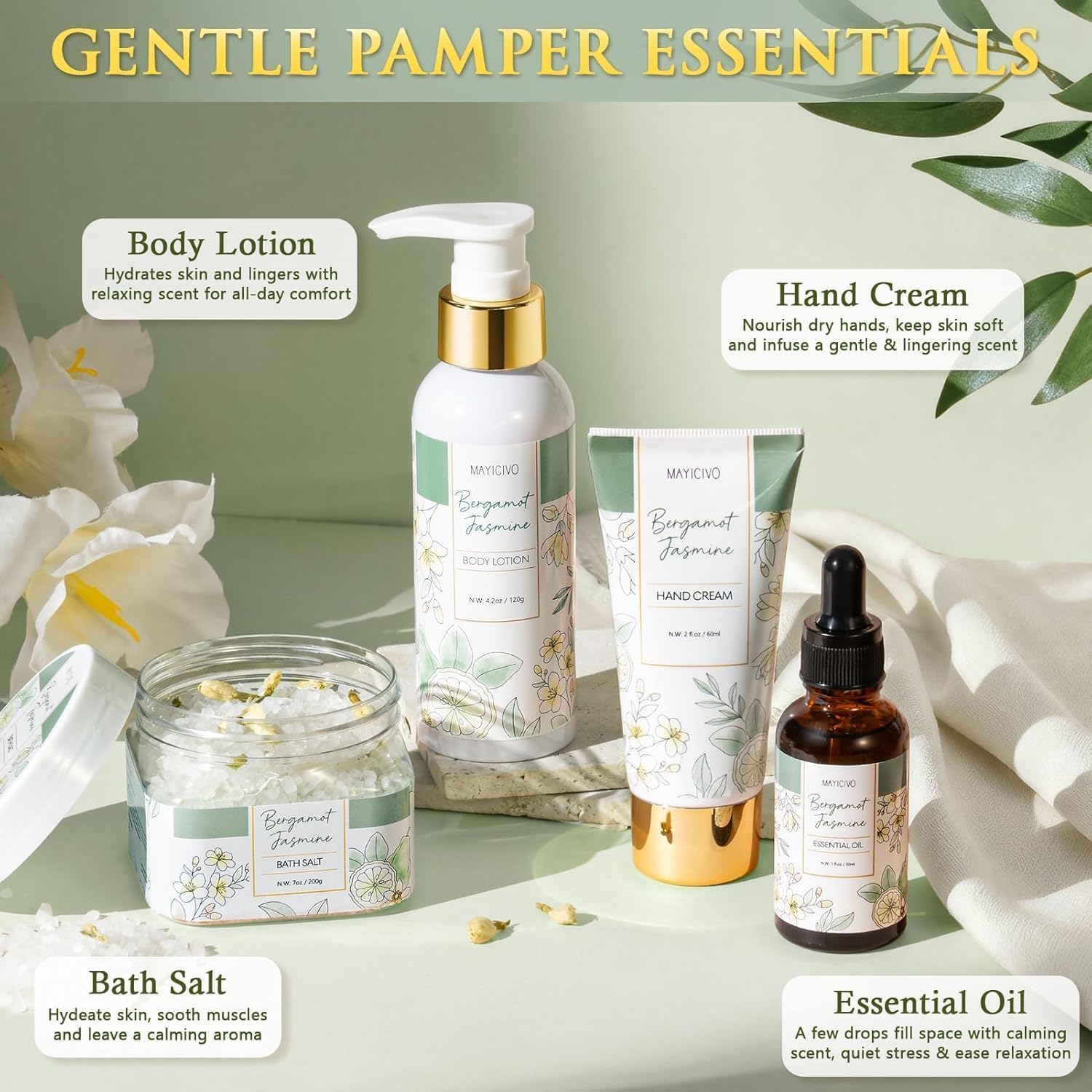 Mothers Day Birthday Gifts for Women, Bergamot Jasmine Relaxing Spa Gift Baskets for Women Self Care Package Bath Gift Set, Home Bath and Body Kit Pampering Gifts for Womens Her Mom Friend Sister Wife - Image 5