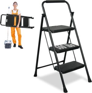 3 Step Ladder, Folding Step Stool w...