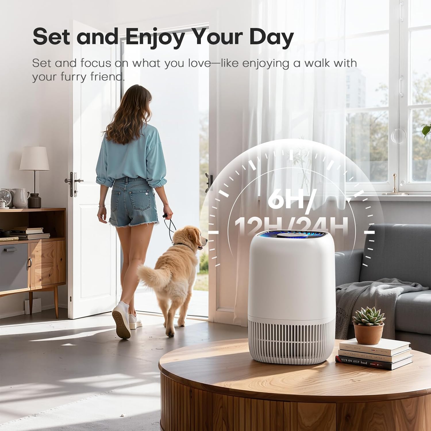 Air Purifiers for Home with High Efficiency Filter Up to 1076 Ft² for Pet Hair, Odors, Pollen, Smoke, Compact Air Cleaner with 3 Speeds, Timer, Aroma Quiet 360°Intake Filter, White - Image 7