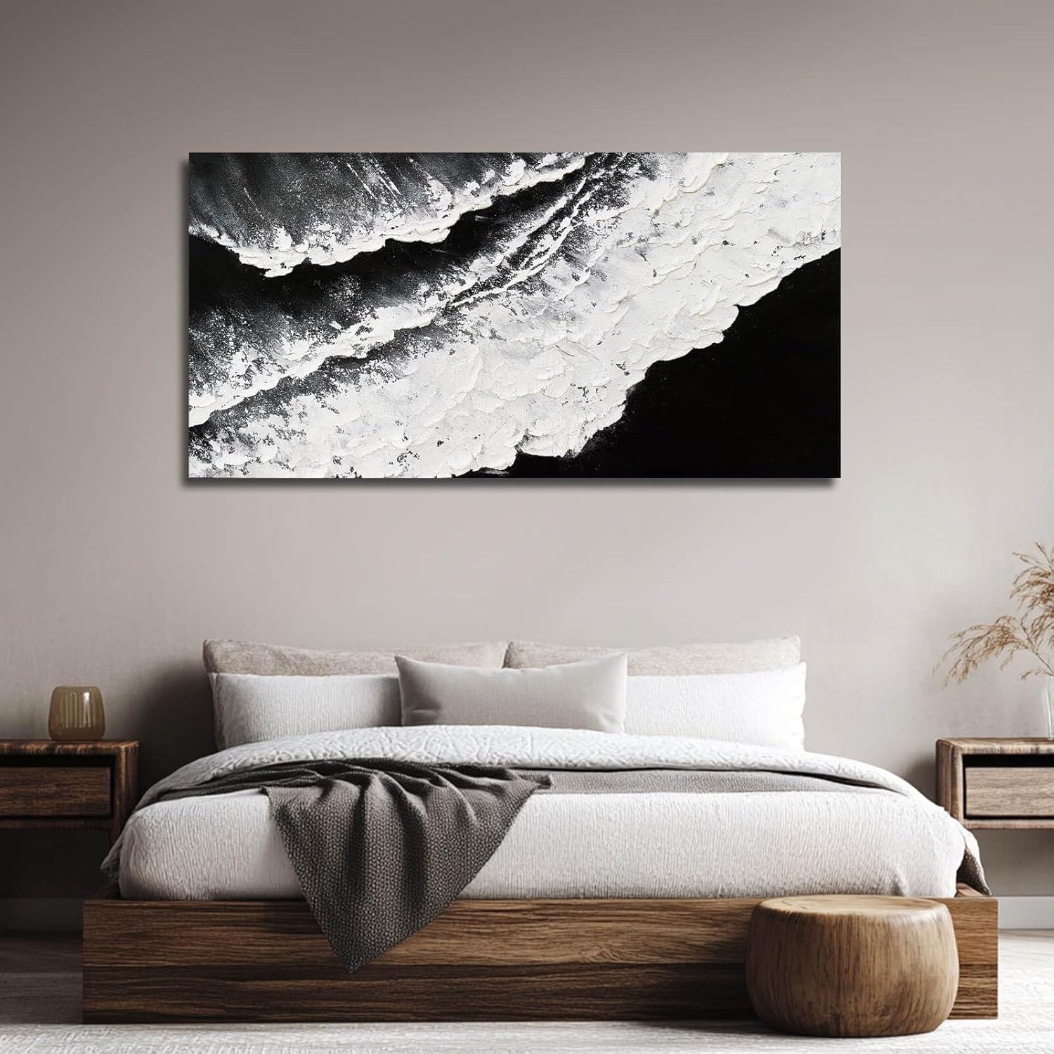 NBAODAN Abstract Wall Art Modern Artwork White Canvas Pictures Large Painting Textured Art 29"x58" Black Office Wall Decor Home Decorations for Living Room - Image 3