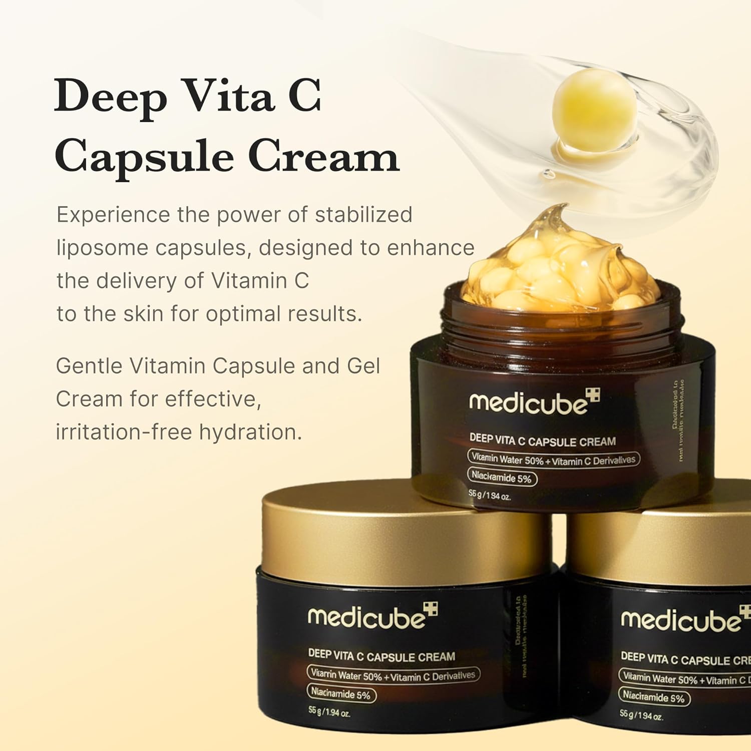medicube Capsule Cream with Deep Vitamin C | Liposome Vitamin C Golden Capsule for Radiance & Firm-Looking Skin | Hydrating Glow Gel Texture | Korean Skincare, 1.94 oz - Image 3
