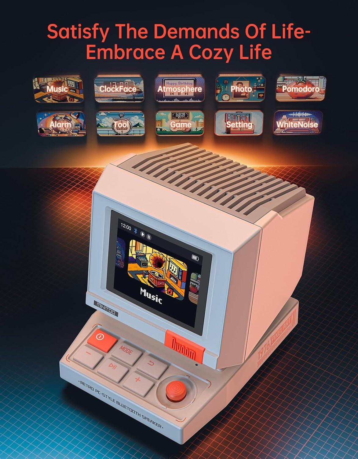 Divoom MiniToo Retro PC-Style Computer Speaker, Smart Pixel Screen with DIY Faces, Bluetooth & USB Audio, Alarm/White Noise Clock, Desk Setup Gift for Bedroom, Office & Gaming - Image 5
