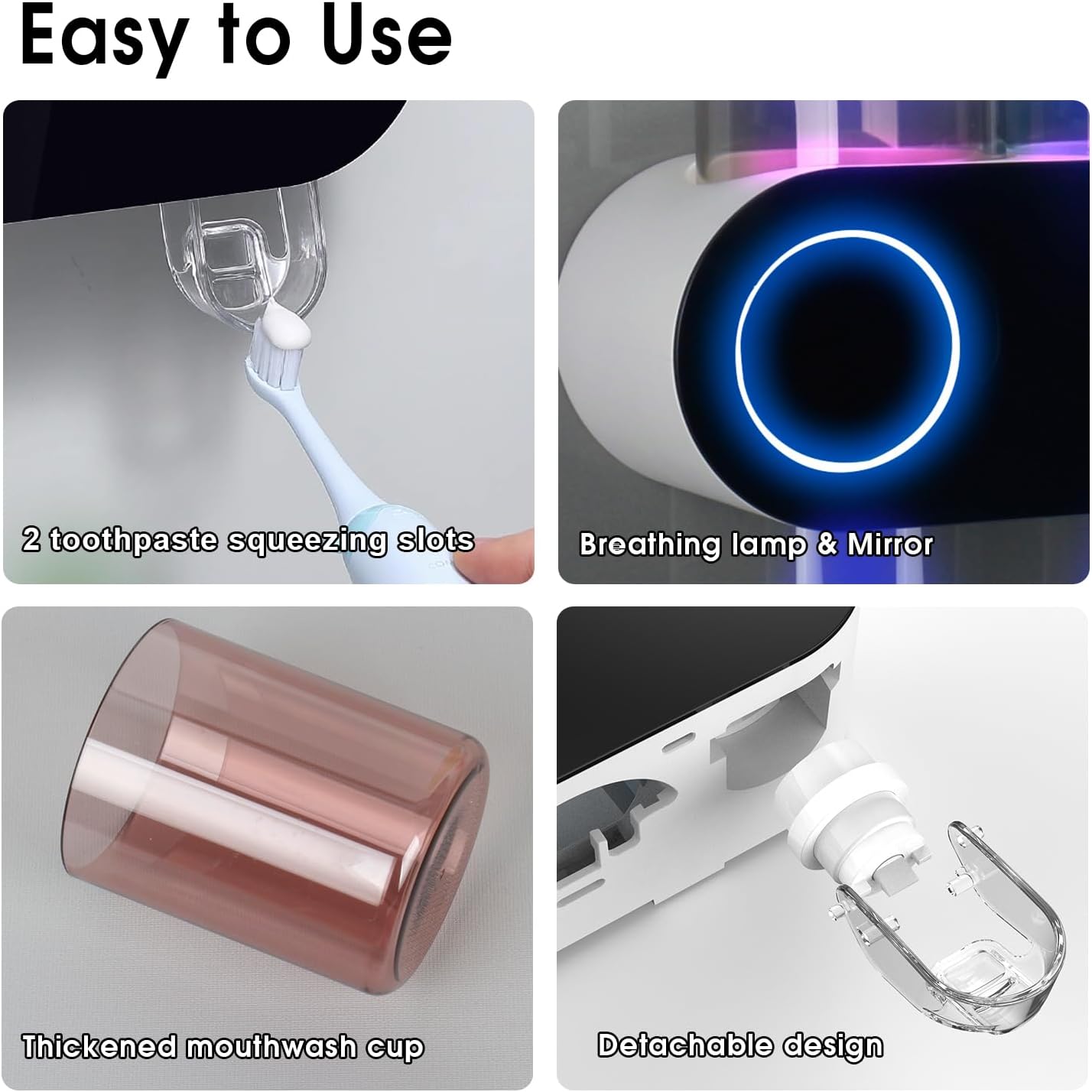 iHave Toothbrush Holders for Bathrooms, UV Toothbrush Sanitizer and Holder Smart Home Bathroom Accessories, 2 Cups Electric Toothbrush Holder Wall Mounted with Toothpaste Dispenser Bathroom Decor - Image 4