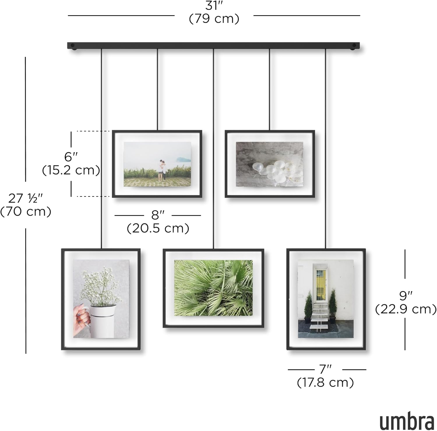 Umbra Exhibit Picture Frame Gallery Set, Adjustable Wall Collage Displays Five Photos (Two 4x6" and Three 5x7"), Set of 5, Black - Image 3