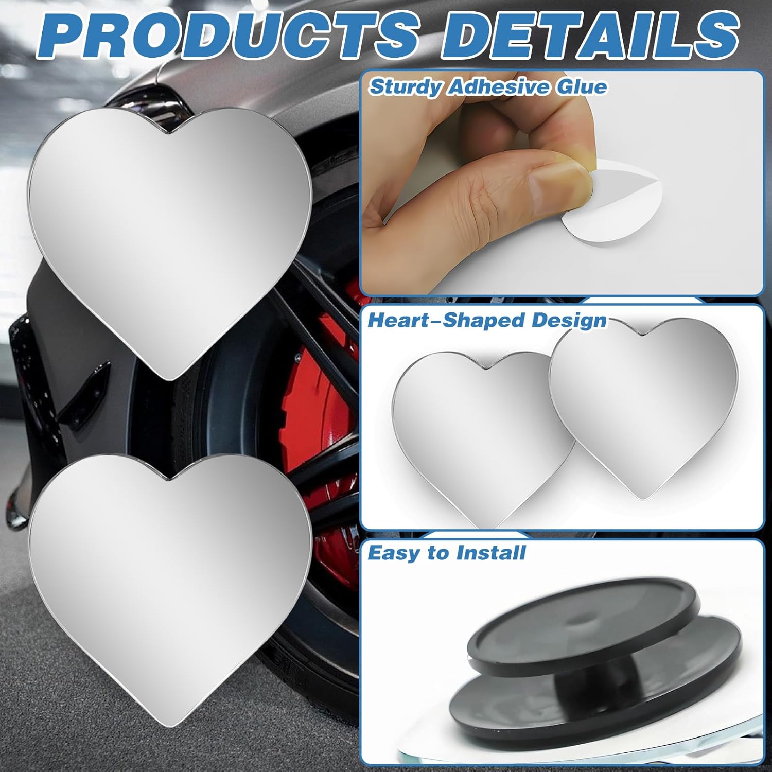 2Pcs Cars Heart Shaped Blind Spot Mirrors Car Side Mirror Blindspot Adjustabe Angle Removable Wide Angle Convex RearView Mirror for Enhanced Safety Universal Fit Stick, Car Accessories for Cars Suvs - Image 3