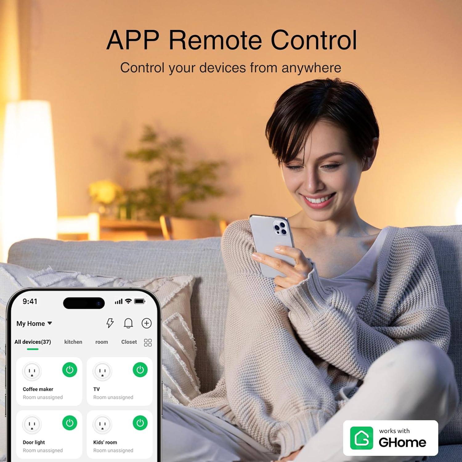 GHome Smart Plug, WiFi Smart Plugs Work with Alexa and Google Home, Smart Outlet Timer with APP Remote Control, 2.4GHz Wi-Fi Only, No Hub Required, ETL FCC Listed, White - Image 2