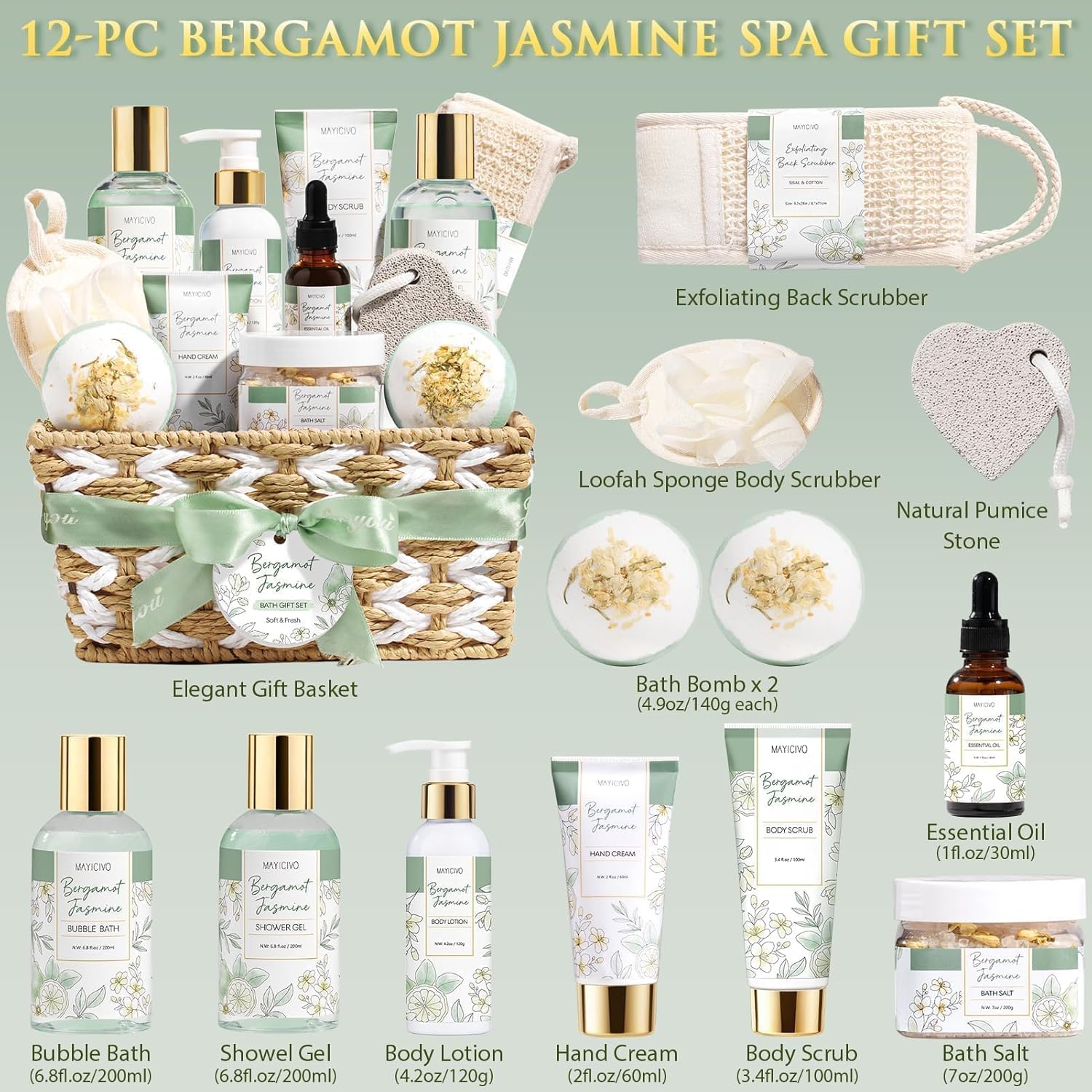 Mothers Day Birthday Gifts for Women, Bergamot Jasmine Relaxing Spa Gift Baskets for Women Self Care Package Bath Gift Set, Home Bath and Body Kit Pampering Gifts for Womens Her Mom Friend Sister Wife - Image 2