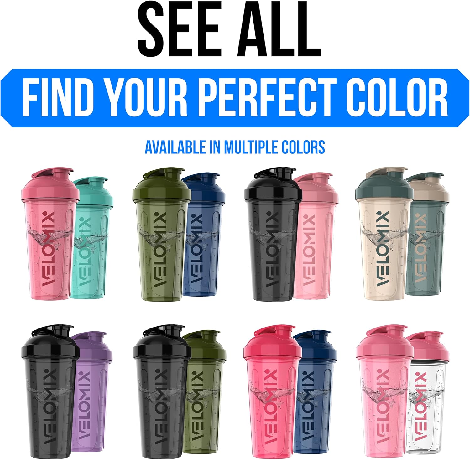 VELOMIX -2 Pack- 28 oz Protein Shaker Bottles for Protein Mixes - 2x Wire Whisk | Leak Proof Shaker Cups for Protein Shakes | Protein Shaker Bottle Pack (Black/Transparent) - Image 8