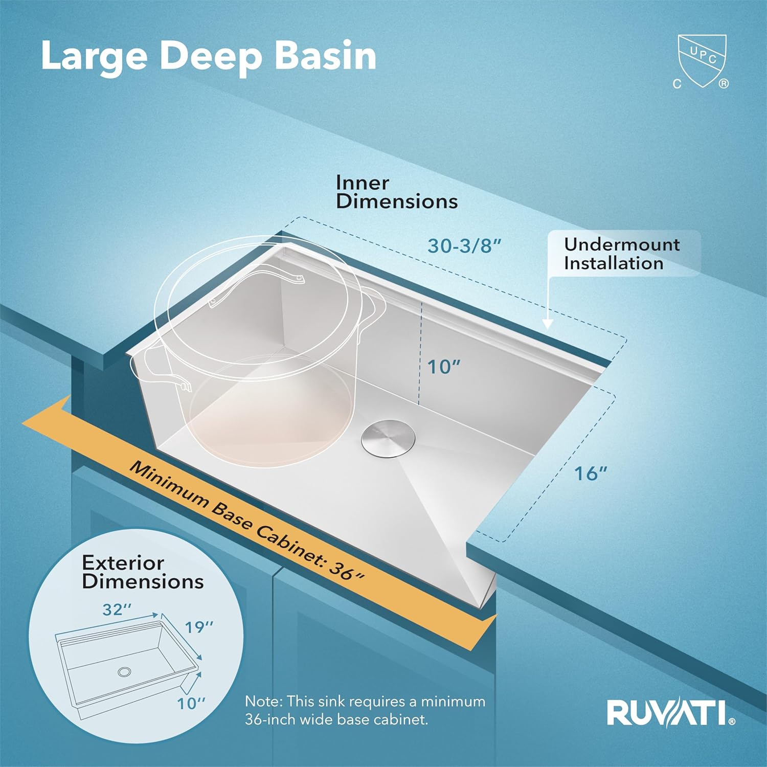 Ruvati 32-inch Undermount 16 Gauge Stainless Steel Workstation Kitchen Sink Single Bowl – Soundproof Multifunction Chef Sink with Cutting Board & Accessories, Brushed Finish Hides Scratches – RVH8300 - Image 4