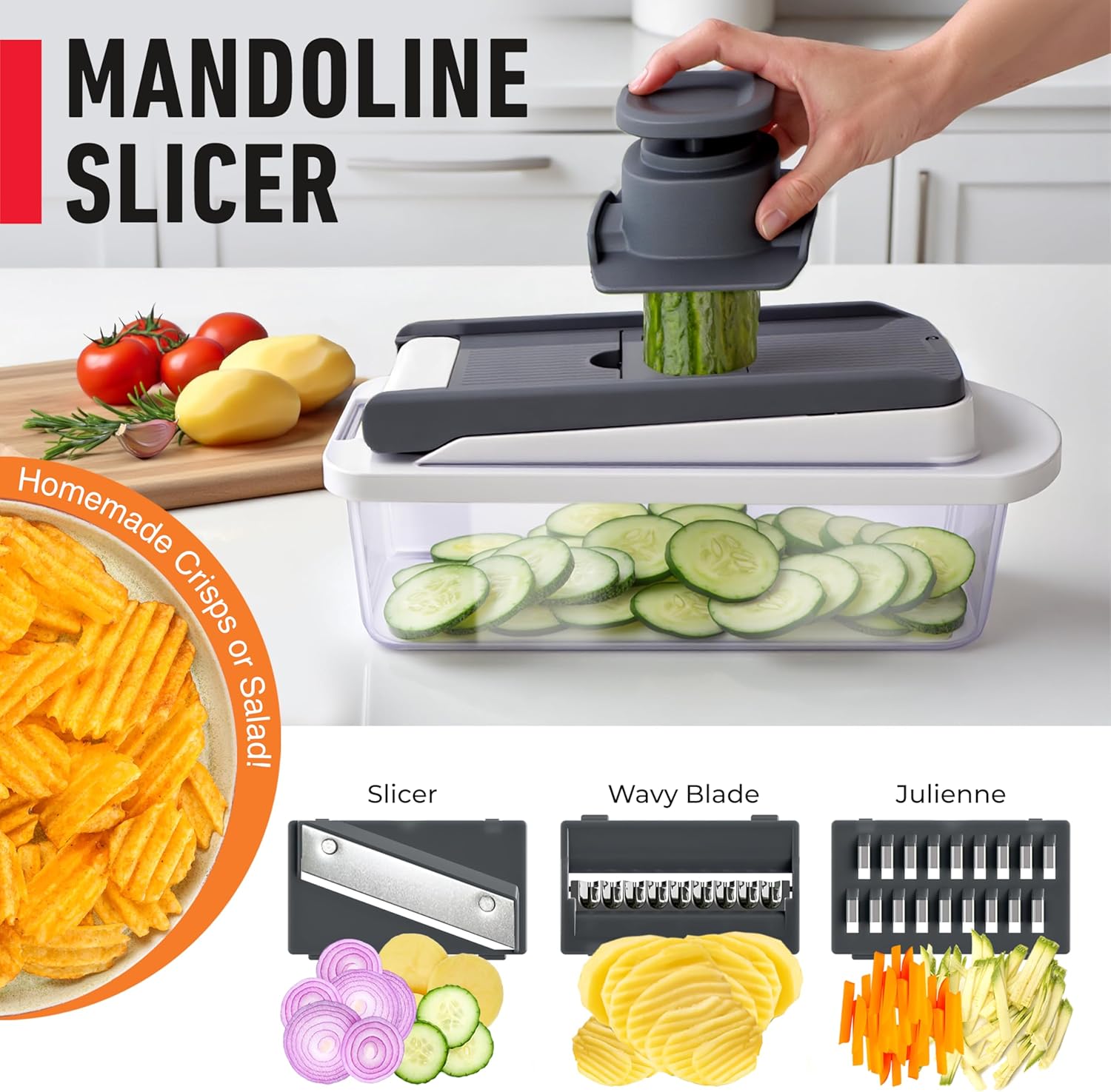 Mueller The Real Original Pro Chopper since 2013 Vegetable Chopper Mandoline Slicer, 8 Blade Food Veggie Chopper Onion Vegetable Cutter with Container, Kitchen Gadgets & Essentials, (10 in 1) - Image 6