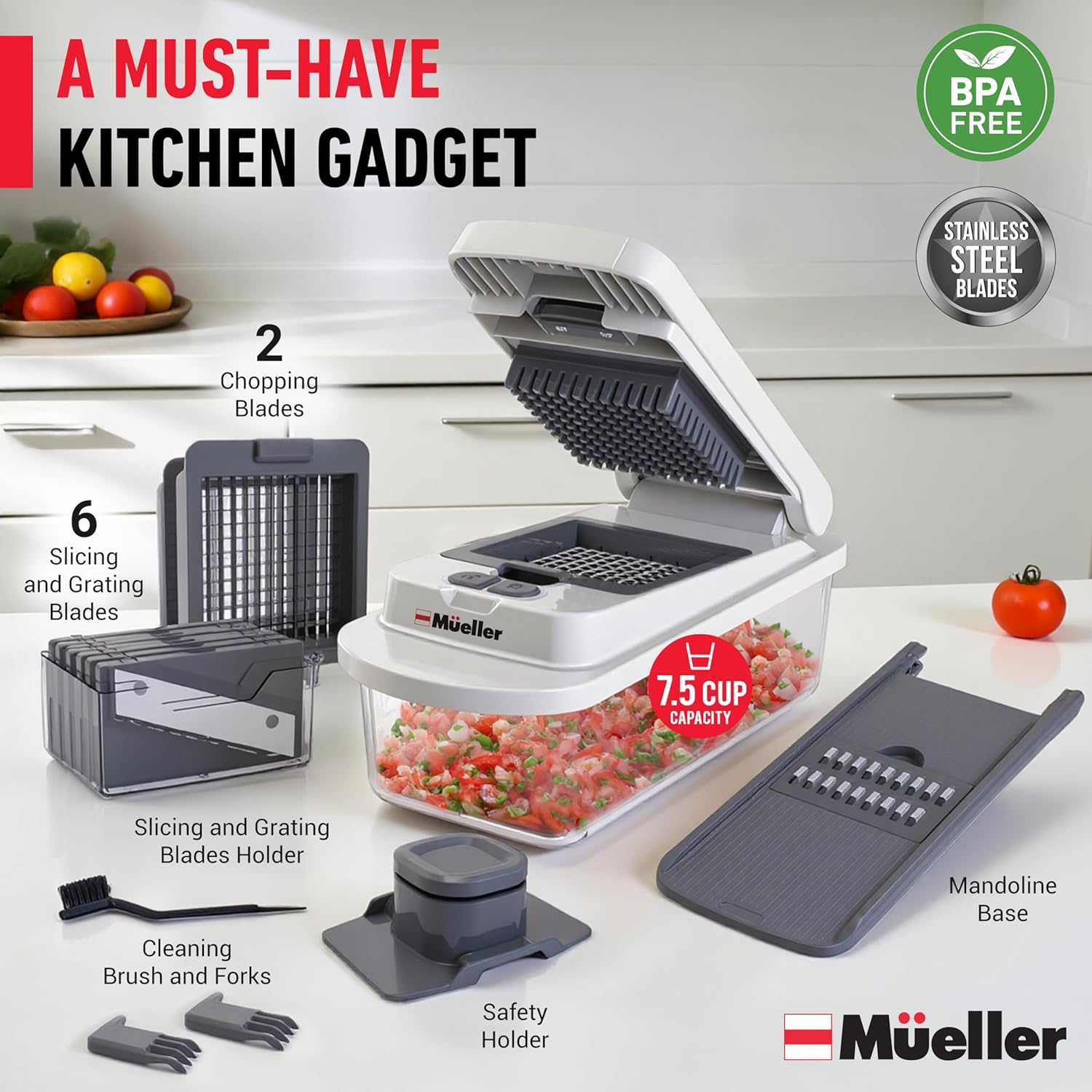 Mueller The Real Original Pro Chopper since 2013 Vegetable Chopper Mandoline Slicer, 8 Blade Food Veggie Chopper Onion Vegetable Cutter with Container, Kitchen Gadgets & Essentials, (10 in 1) - Image 7