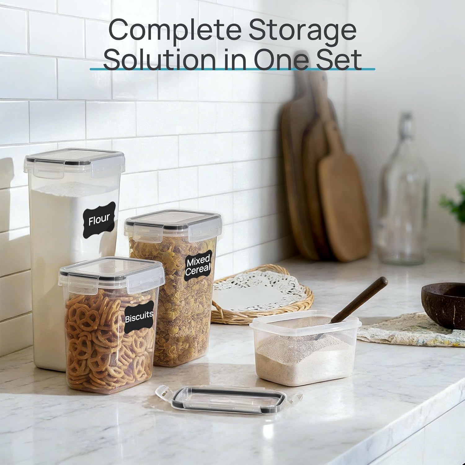 Airtight Food Storage Containers with Lids, Vtopmart 24 pcs Plastic Kitchen and Pantry Organization Canisters for Cereal, Dry Food, Flour and Sugar, BPA Free, Includes 24 Labels,Black - Image 5
